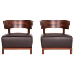 Used Flexform Thomas Wood Leather Armchair Set Brown Dark Brown 2 Chair Antonio