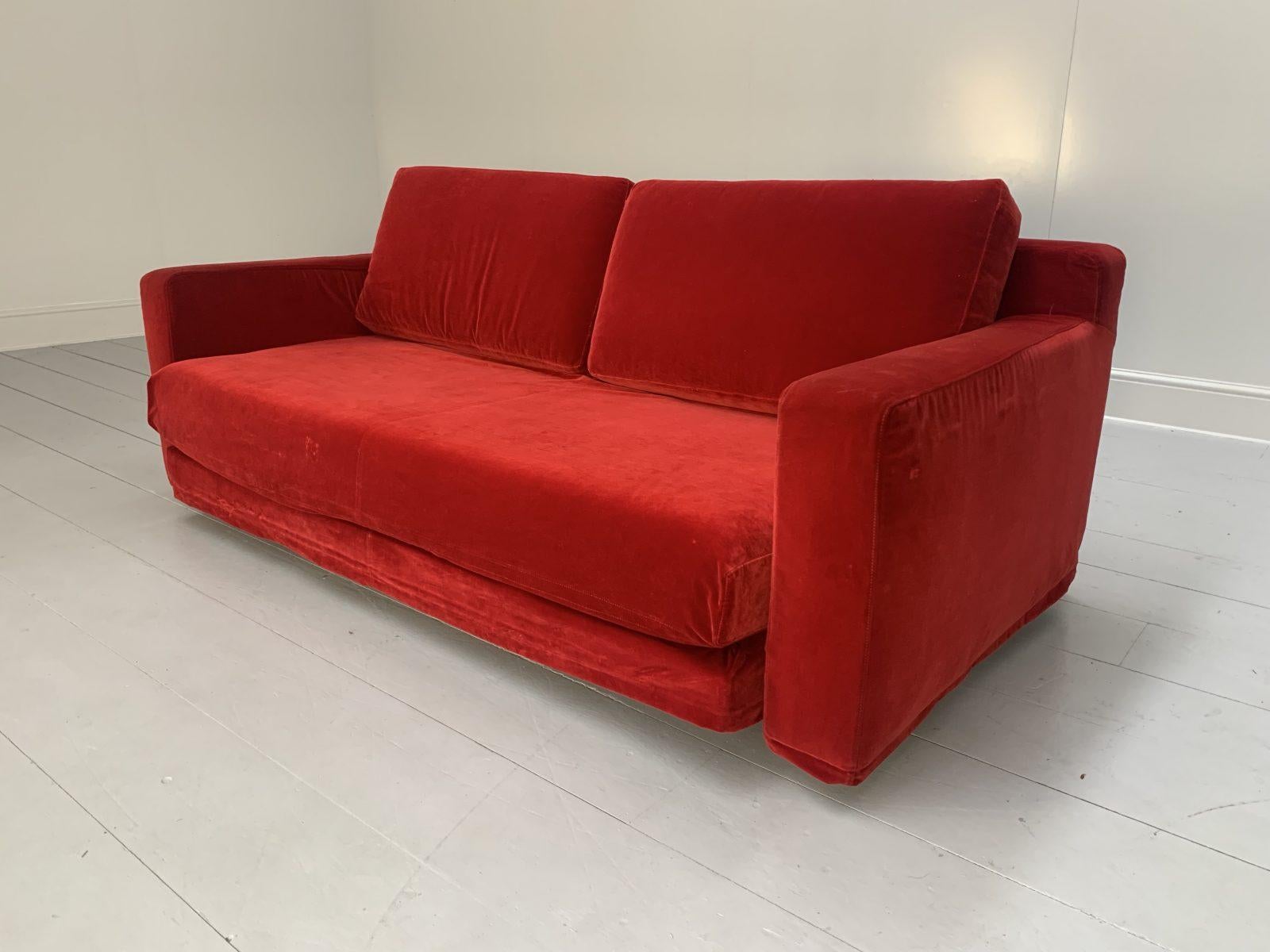 Contemporary Flexform “Winny” Large 2.5-Seat Sofa-Bed in Red Velvet