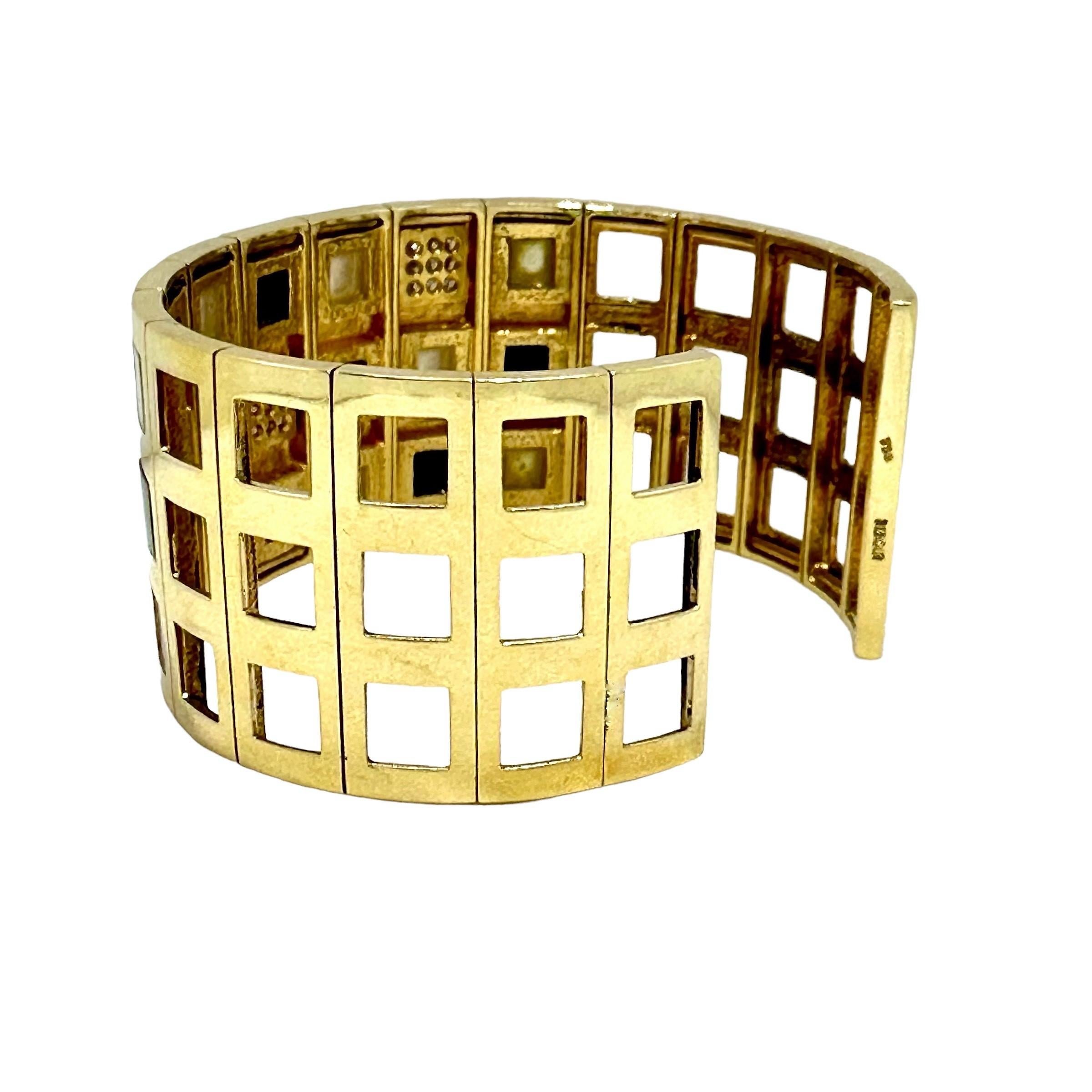Brilliant Cut Flexible Bangle Bracelet with Diamonds, Mother of Pearl & Onyx For Sale