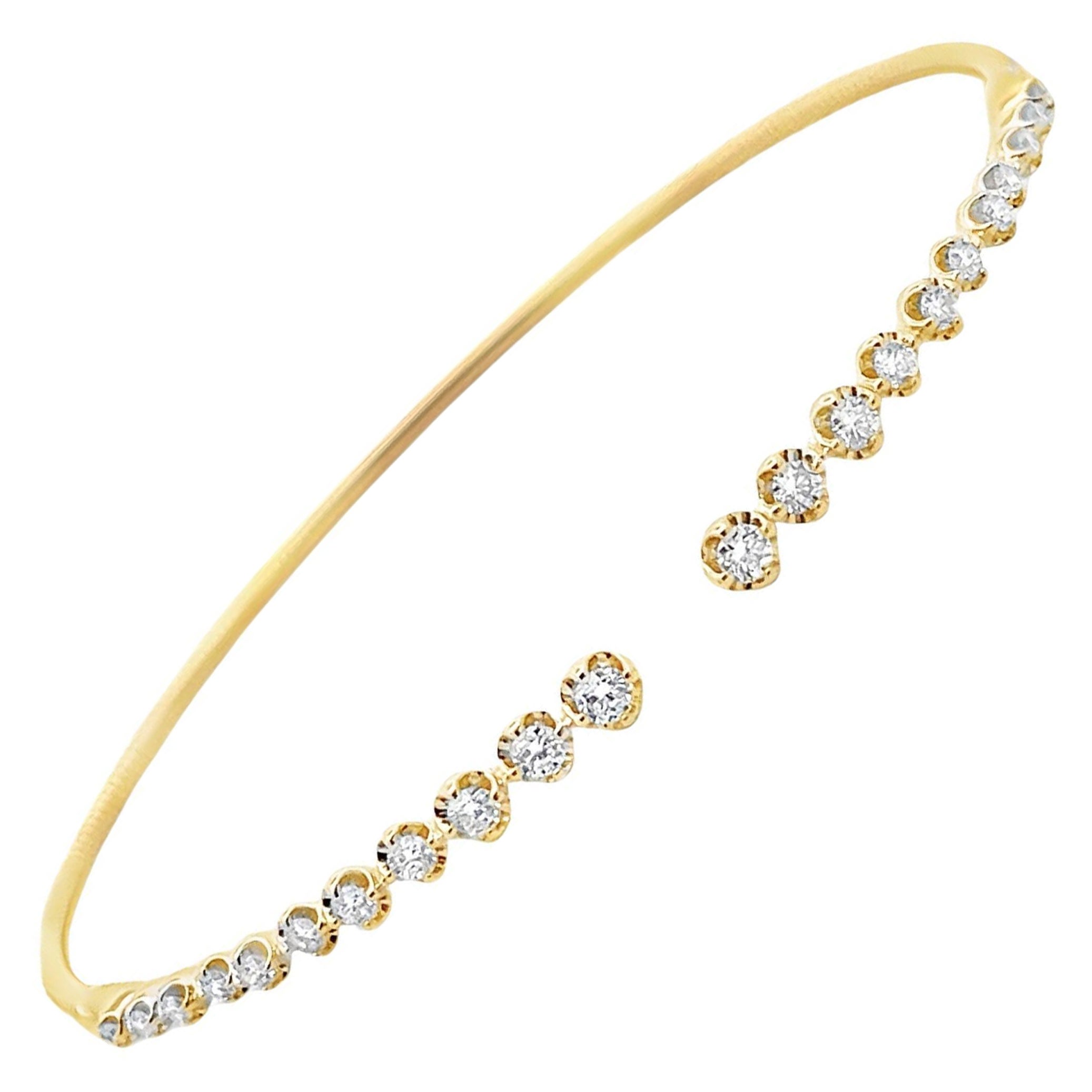 Flexible 14K Yellow Gold Soft Cuff Diamond Bangle Bracelet 0.52 Carats