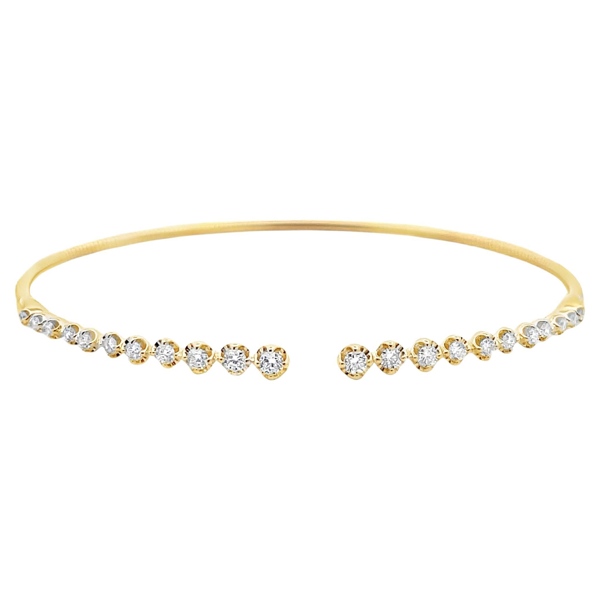 Flexible 14K Yellow Gold Soft Cuff Diamond Bangle Bracelet 0.52 Carats