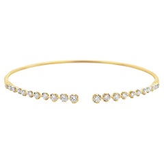 Flexible 14K Yellow Gold Soft Cuff Diamond Bangle Bracelet 0.52 Carats