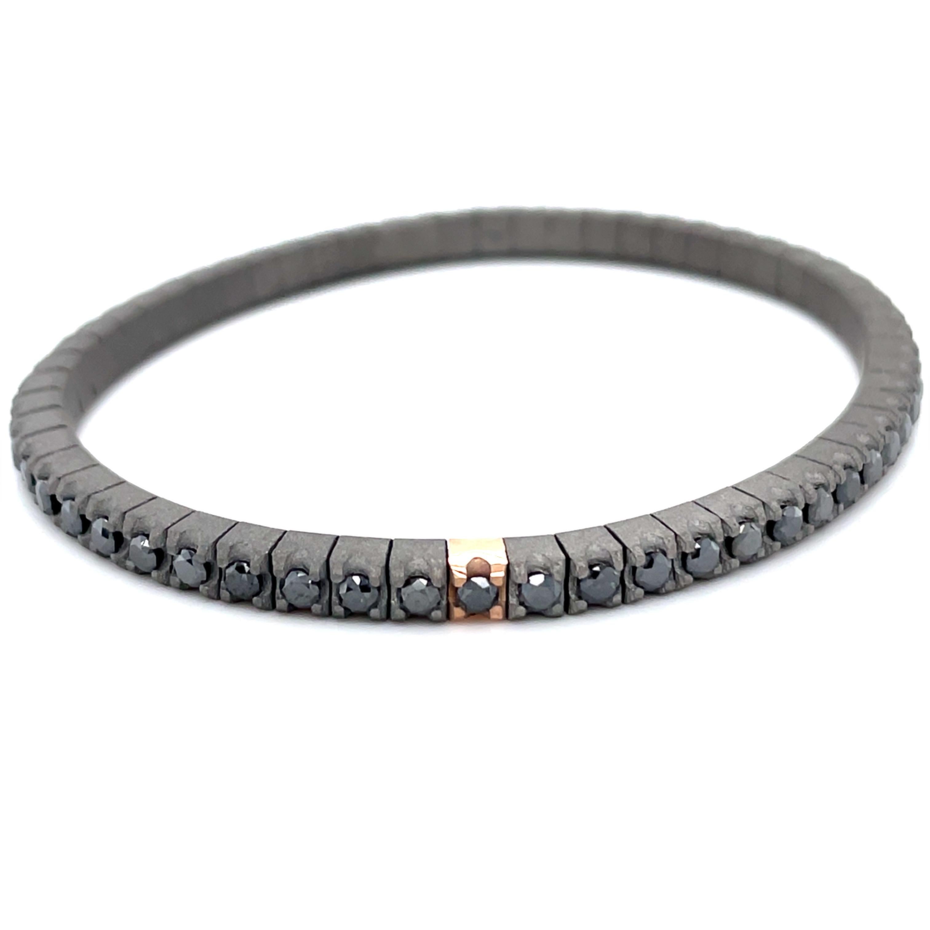 Flexible 18 Karat Rose Gold Black Diamonds Titanium Bracelet 1