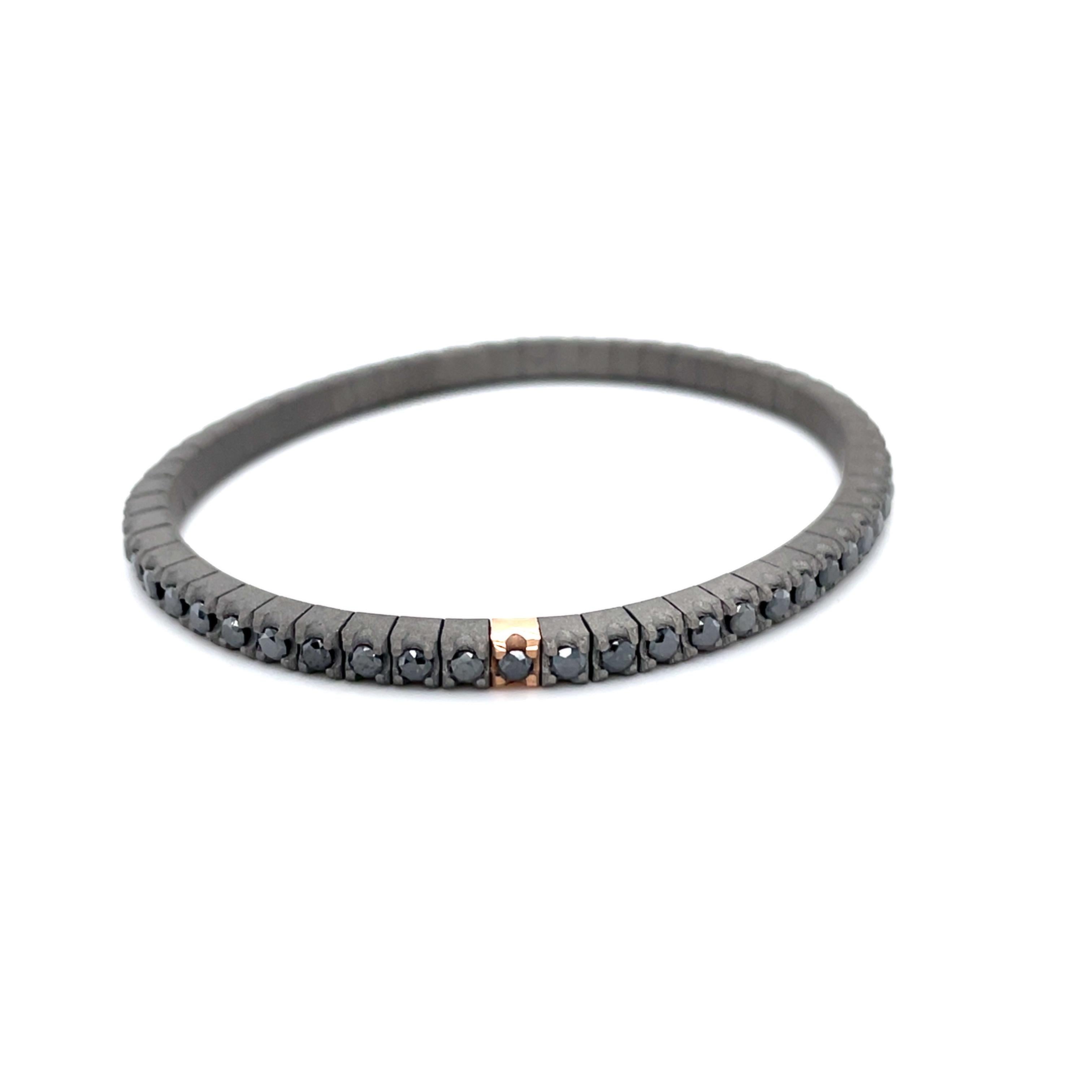 Round Cut Flexible 18 Karat Rose Gold Black Diamonds Titanium Bracelet For Sale