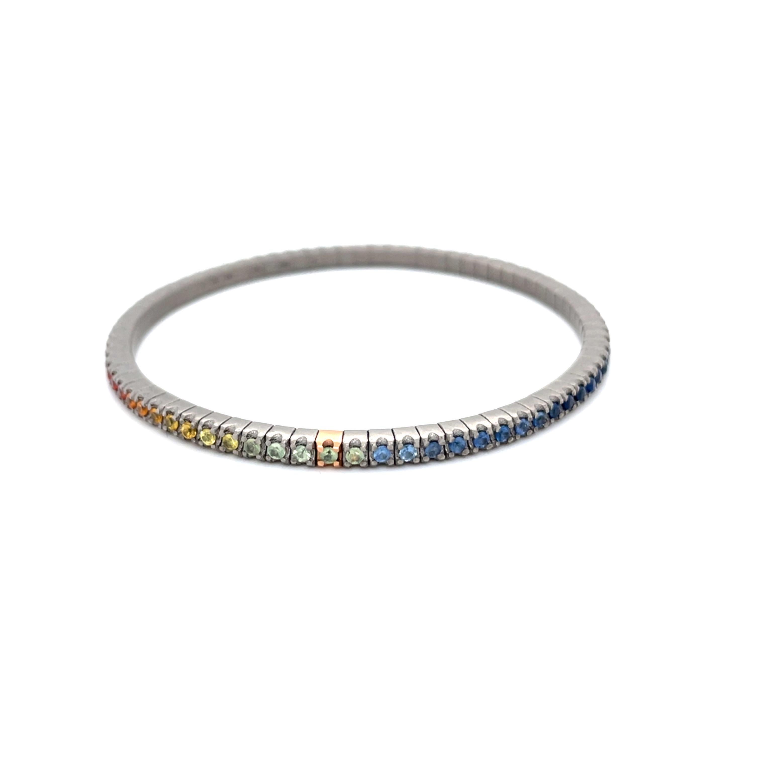 Round Cut Flexible 18 Karat Rose Gold Multi-Coloured Sapphires Titanium Bracelet