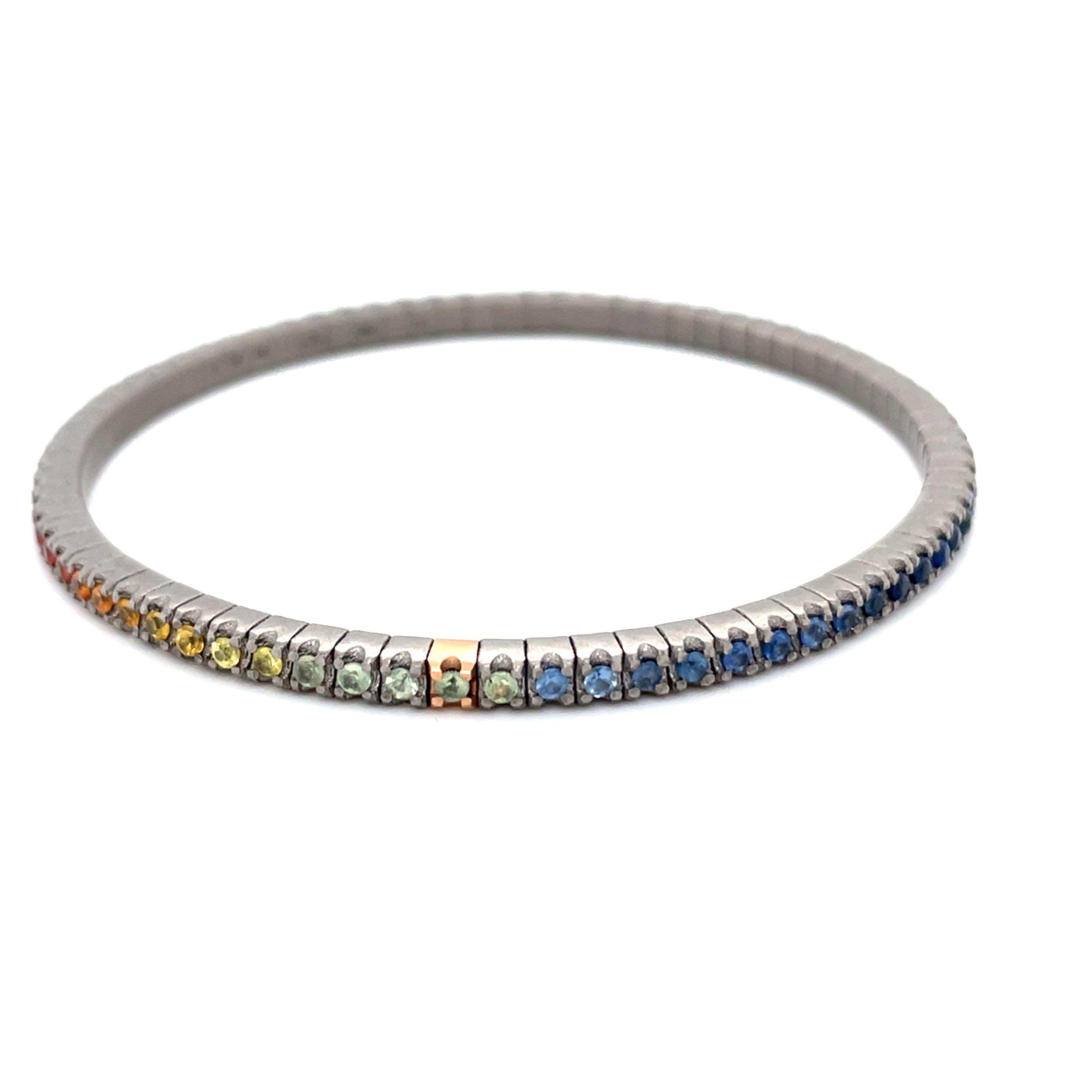 Flexible 18 Karat Rose Gold Multi-Coloured Sapphires Titanium Bracelet In New Condition In Monte-Carlo, MC