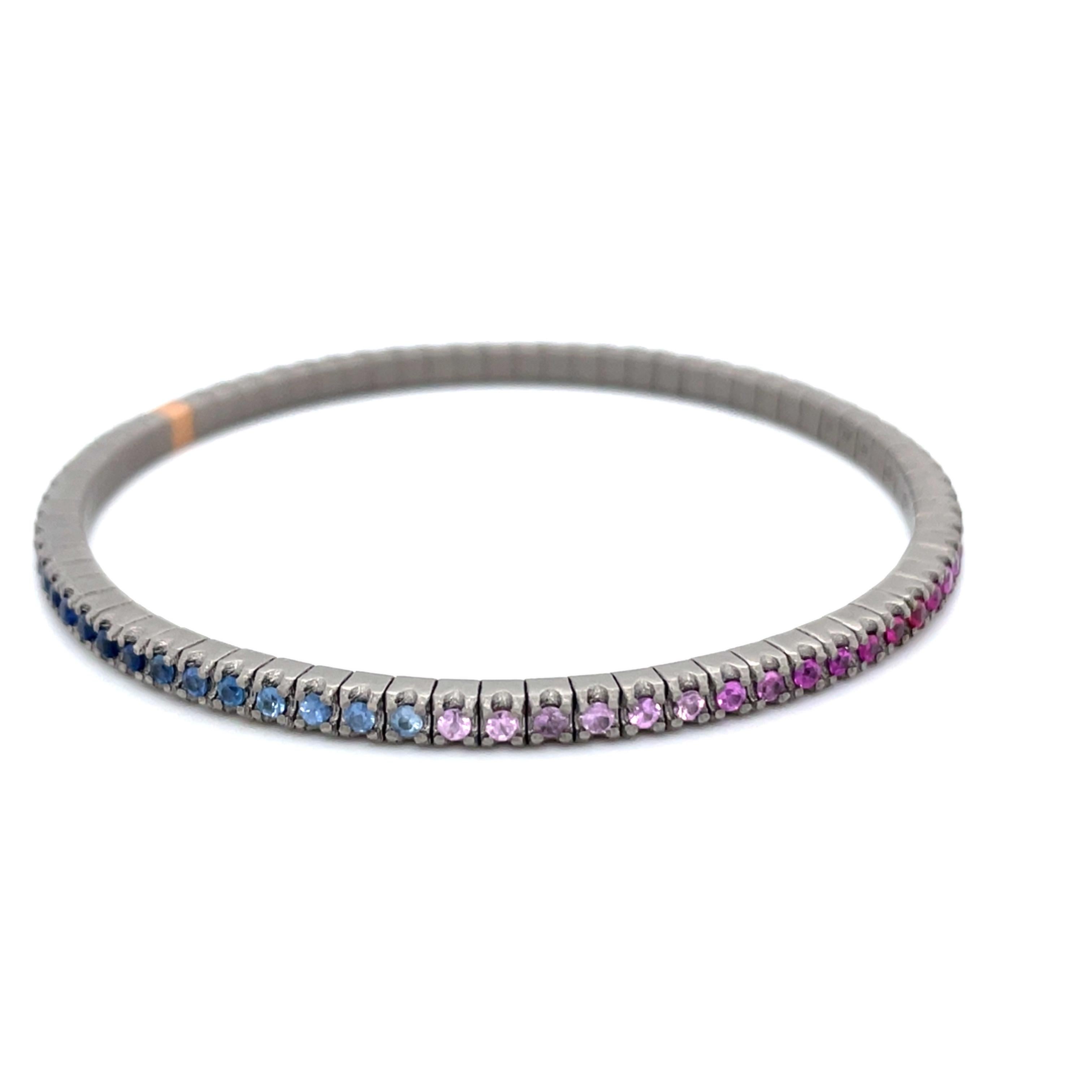 Women's or Men's Flexible 18 Karat Rose Gold Multi-Coloured Sapphires Titanium Bracelet