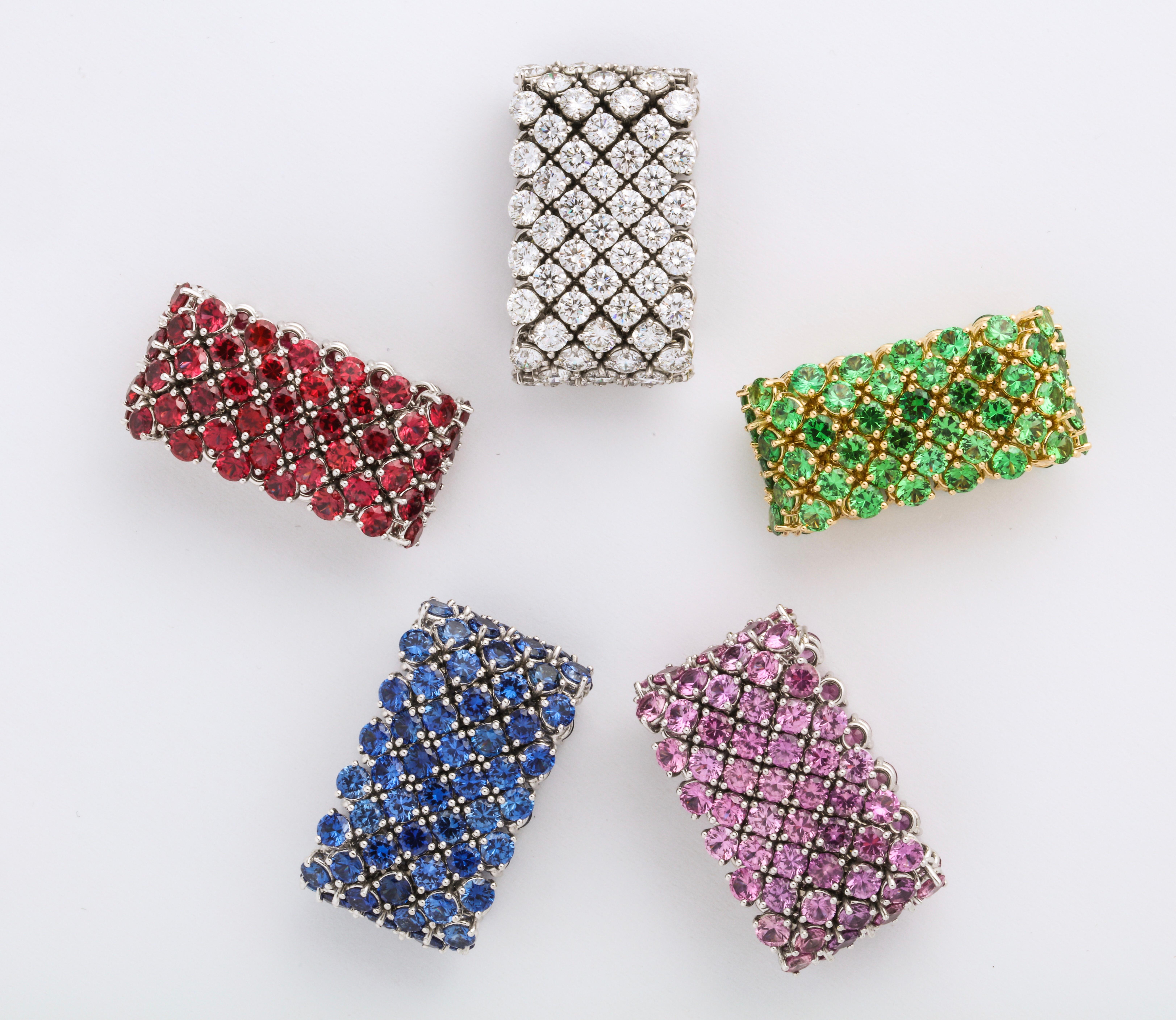 Anello flessibile a fascia con granato Tsavorite a 6 file 3