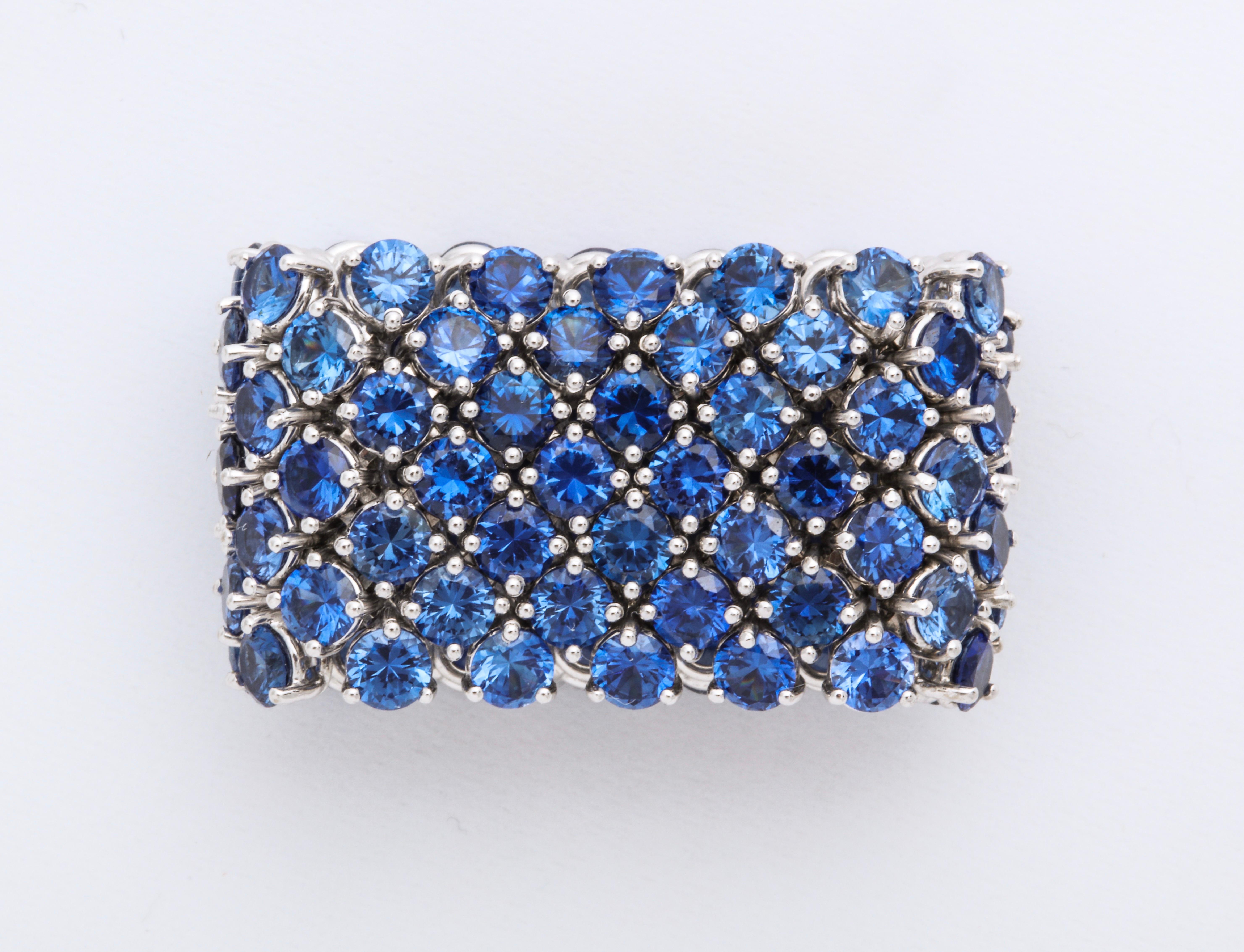 Contemporary Flexible 7-Row Blue Sapphire Ring