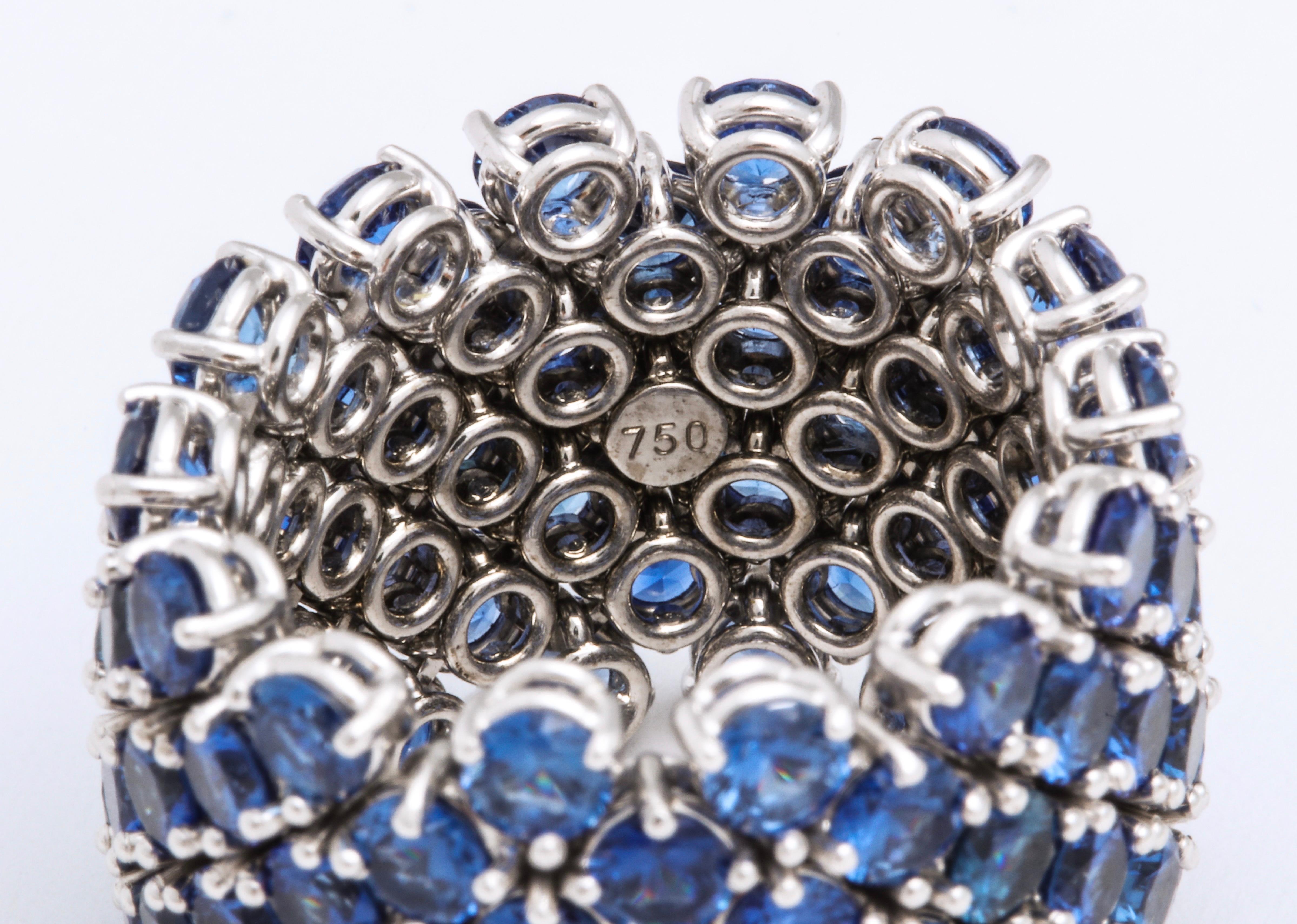 Women's or Men's Flexible 7-Row Blue Sapphire Ring