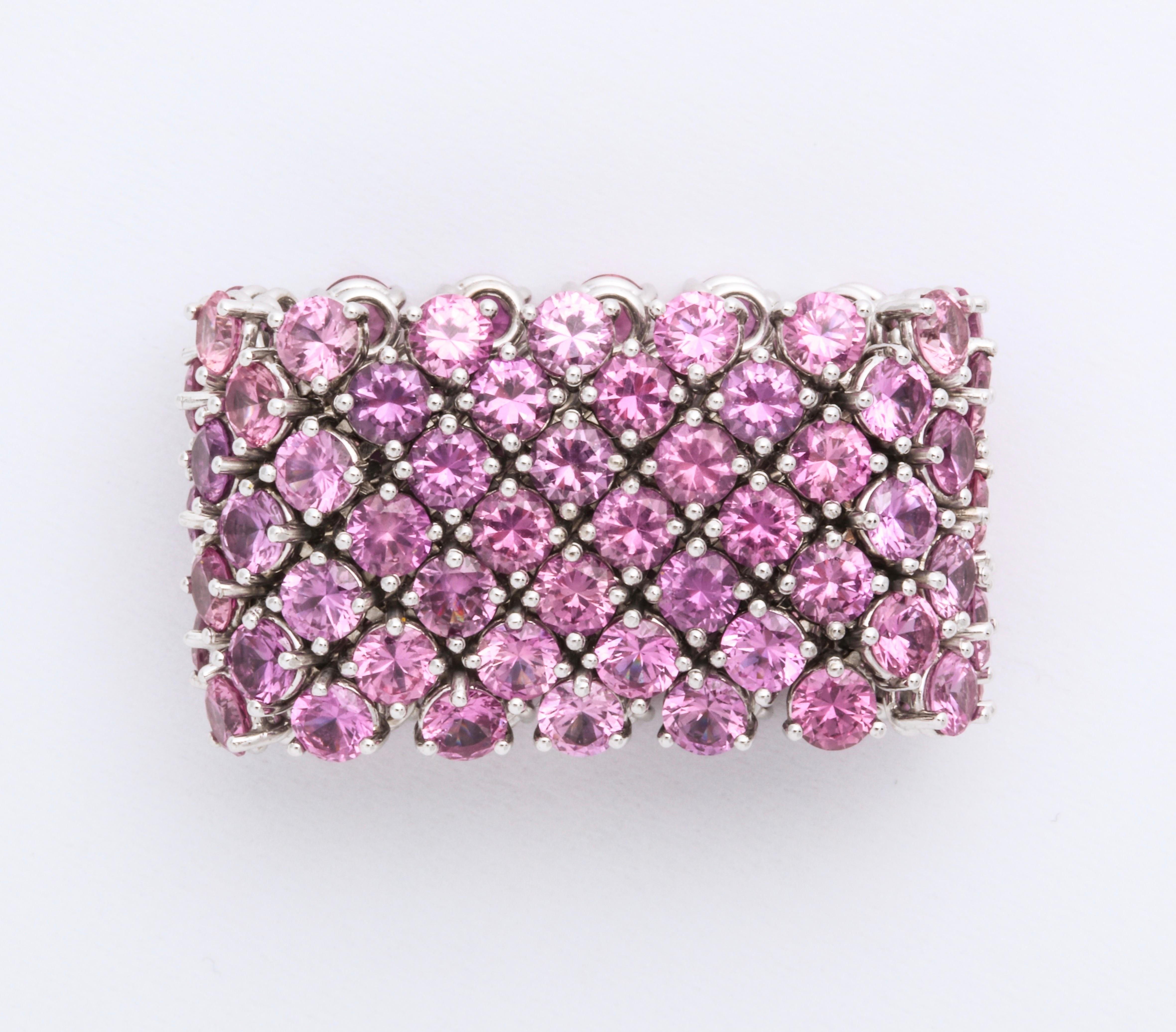 Contemporary Flexible 7-Row Pink Sapphire Ring