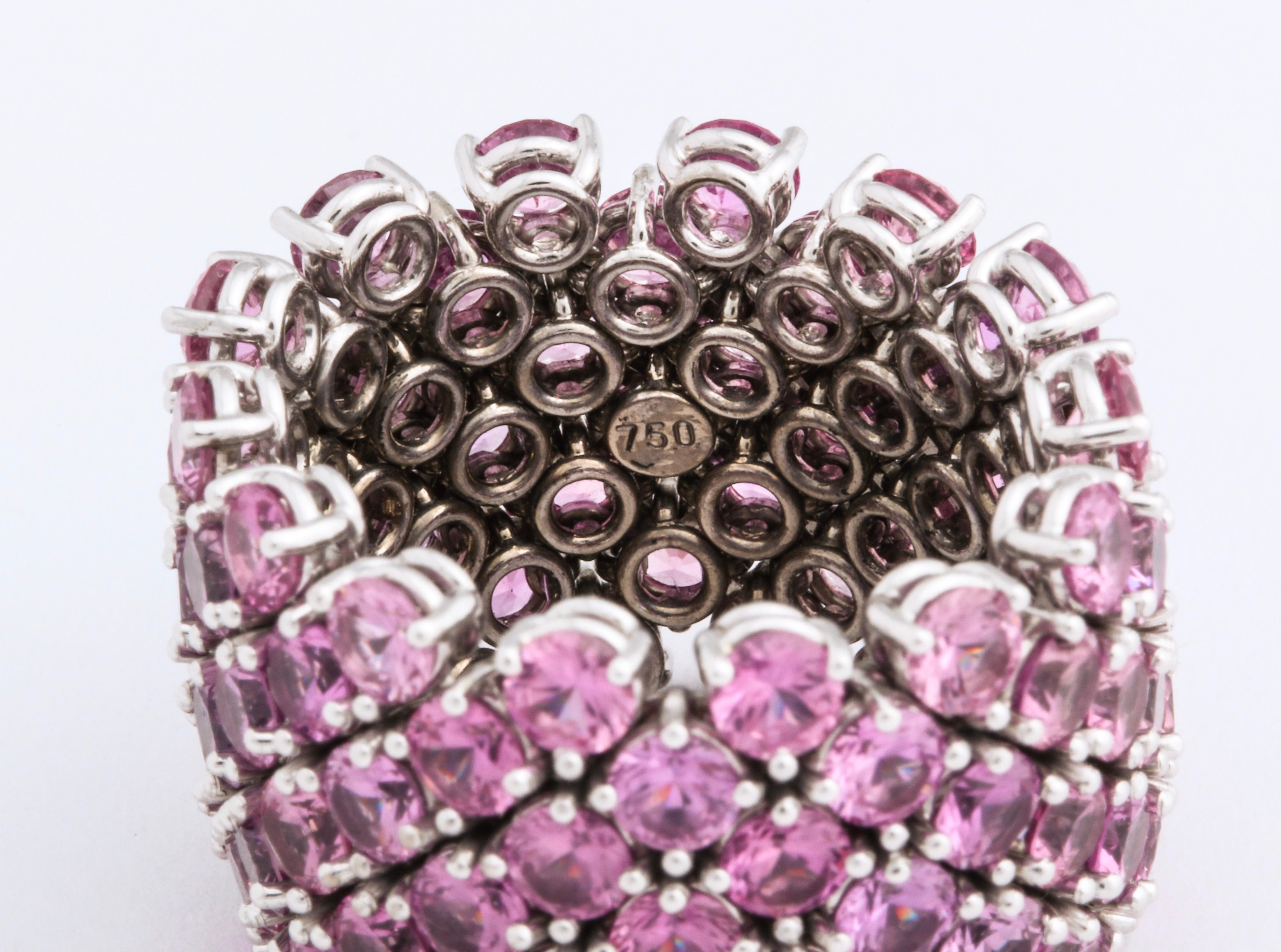 Women's or Men's Flexible 7-Row Pink Sapphire Ring