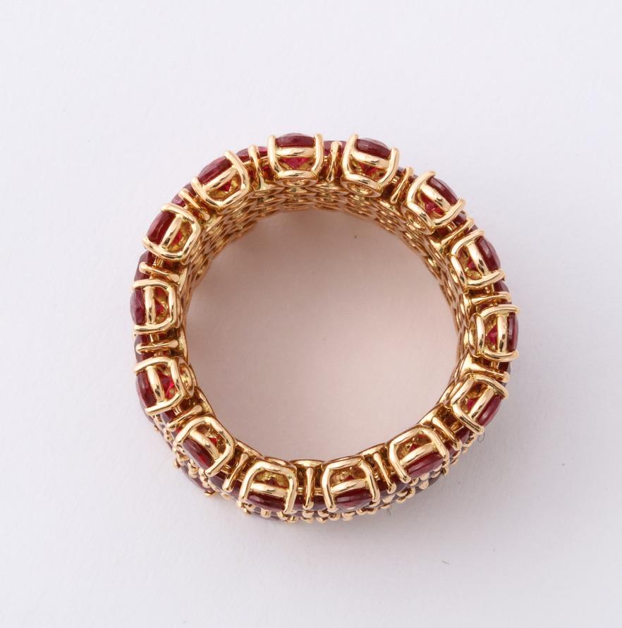 Flexible 7-Row Ruby Rose Gold Ring For Sale 1