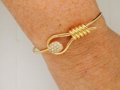 Flexible Bangle Bracelet 18K Yellow Lariat Design with Diamond Pave Latch End