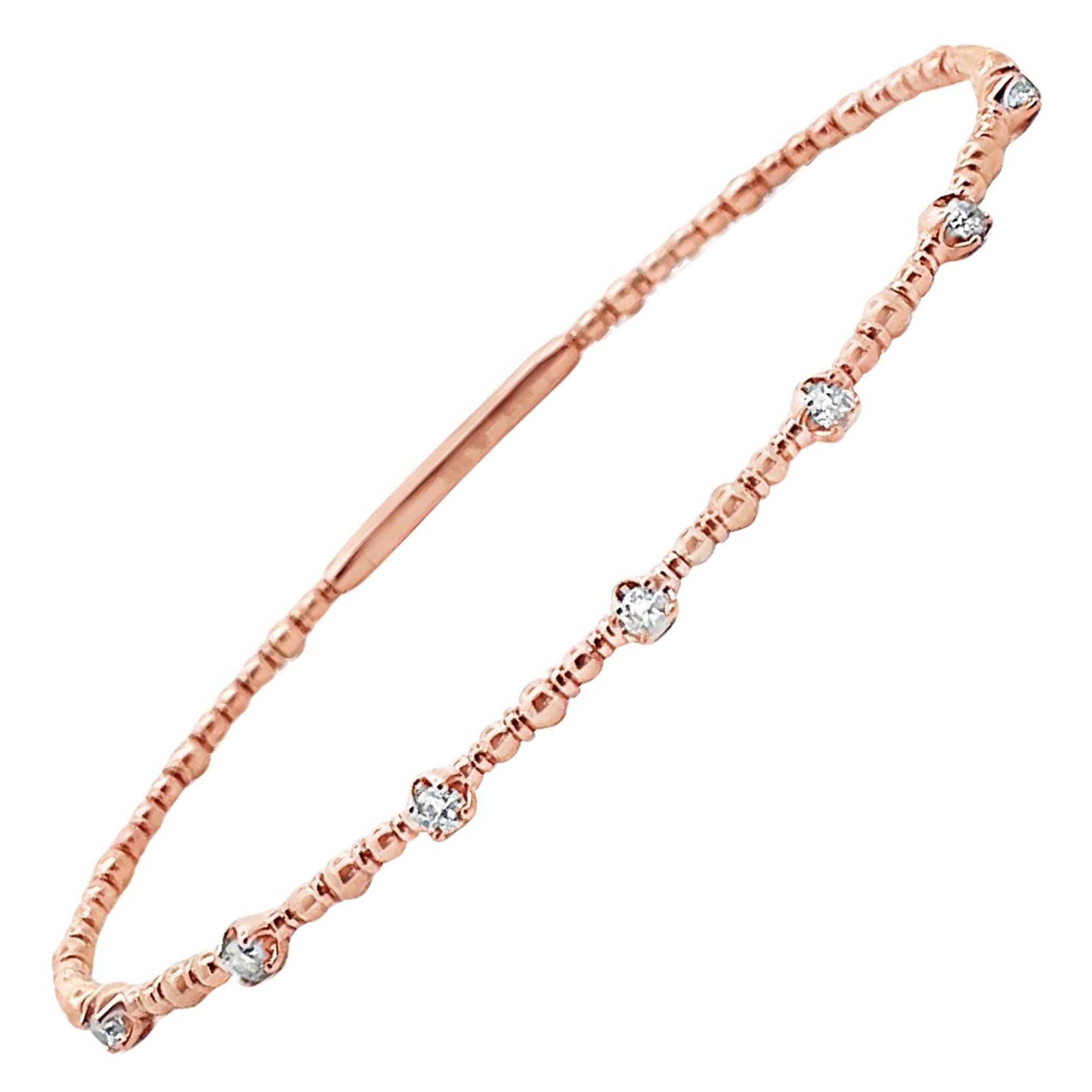 Flexible Bangle Bracelet with 7 Round Diamonds in 14K Rose Gold