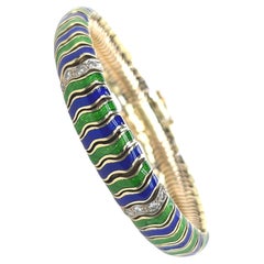 Bracciale flessibile con diamanti in oro e smalto blu e verde