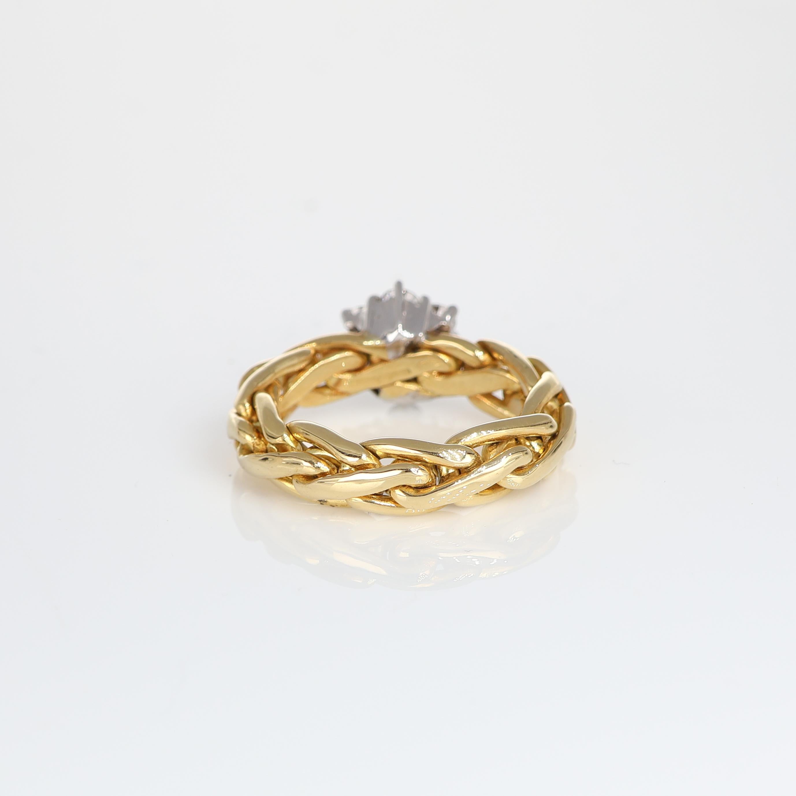 Women's or Men's Flexible Chain Yellow Gold Flower Diamond Vintage Ring, 0.54 Carats For Sale