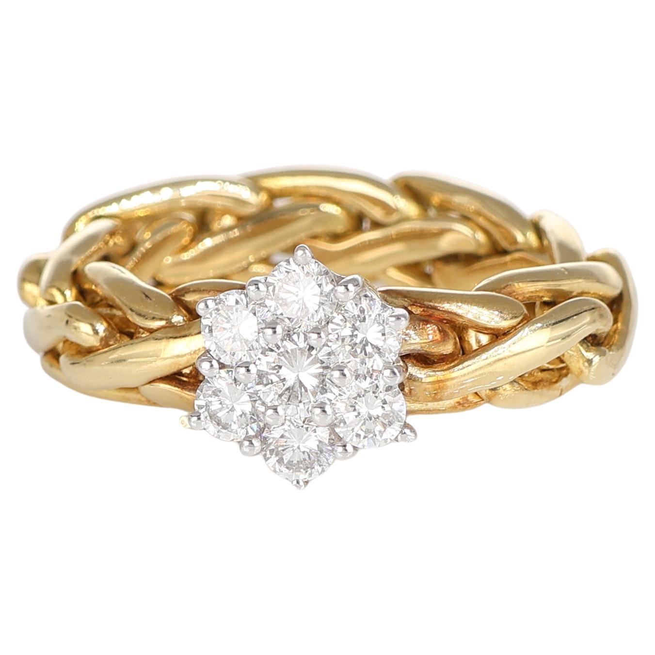 Flexible Chain Yellow Gold Flower Diamond Vintage Ring, 0.54 Carats For Sale