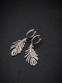 Flexible Chandelier Feather Diamond Drop Earrings in 18K White Gold