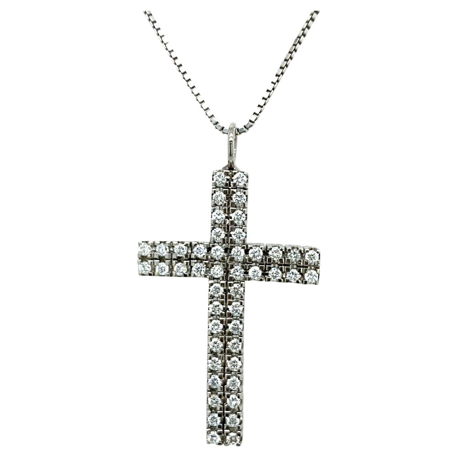 Flexible Cross Pendant Set with 1.0ct of Round Diamonds in 18ct White Gold For Sale
