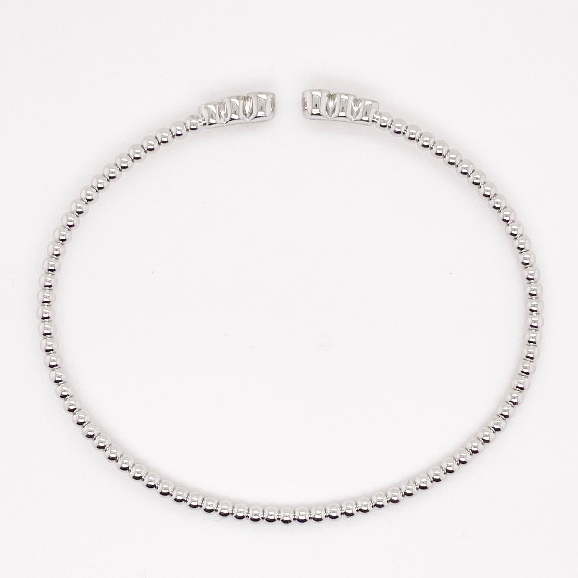 Contemporary Flexible Cuff Bracelet w Diamonds in 14K White Gold, Wire Flex Diamond Bracelet For Sale