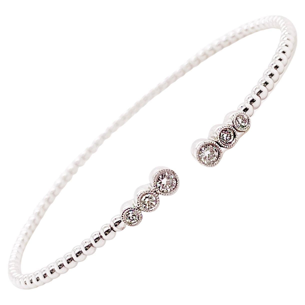 Flexible Cuff Bracelet w Diamonds in 14K White Gold, Wire Flex Diamond Bracelet For Sale