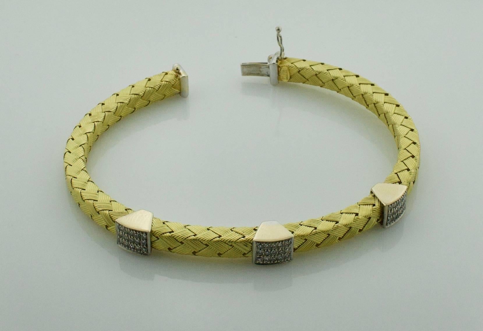 Round Cut Flexible Diamond 18 Karat Yellow Gold Bracelet