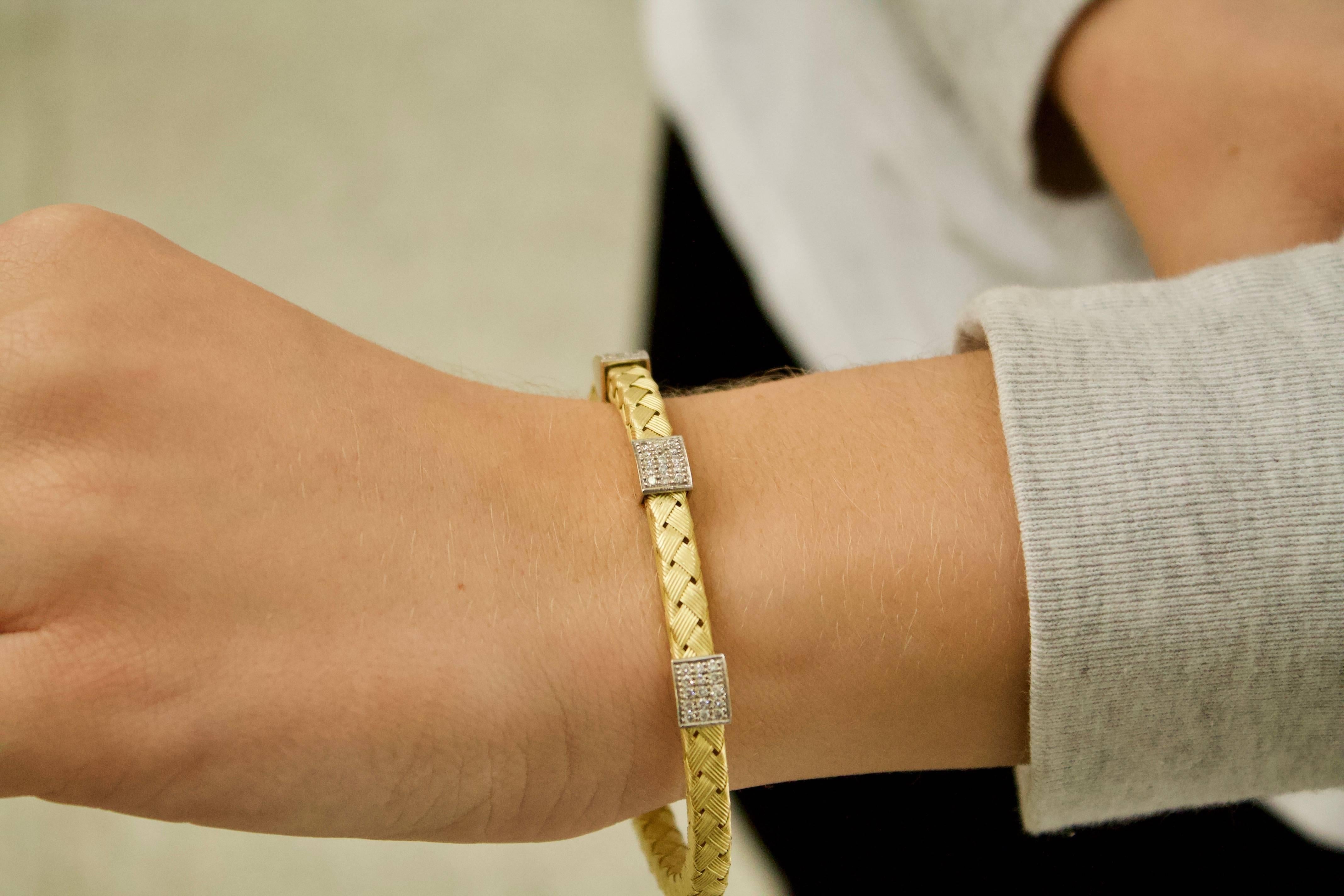 Women's or Men's Flexible Diamond 18 Karat Yellow Gold Bracelet