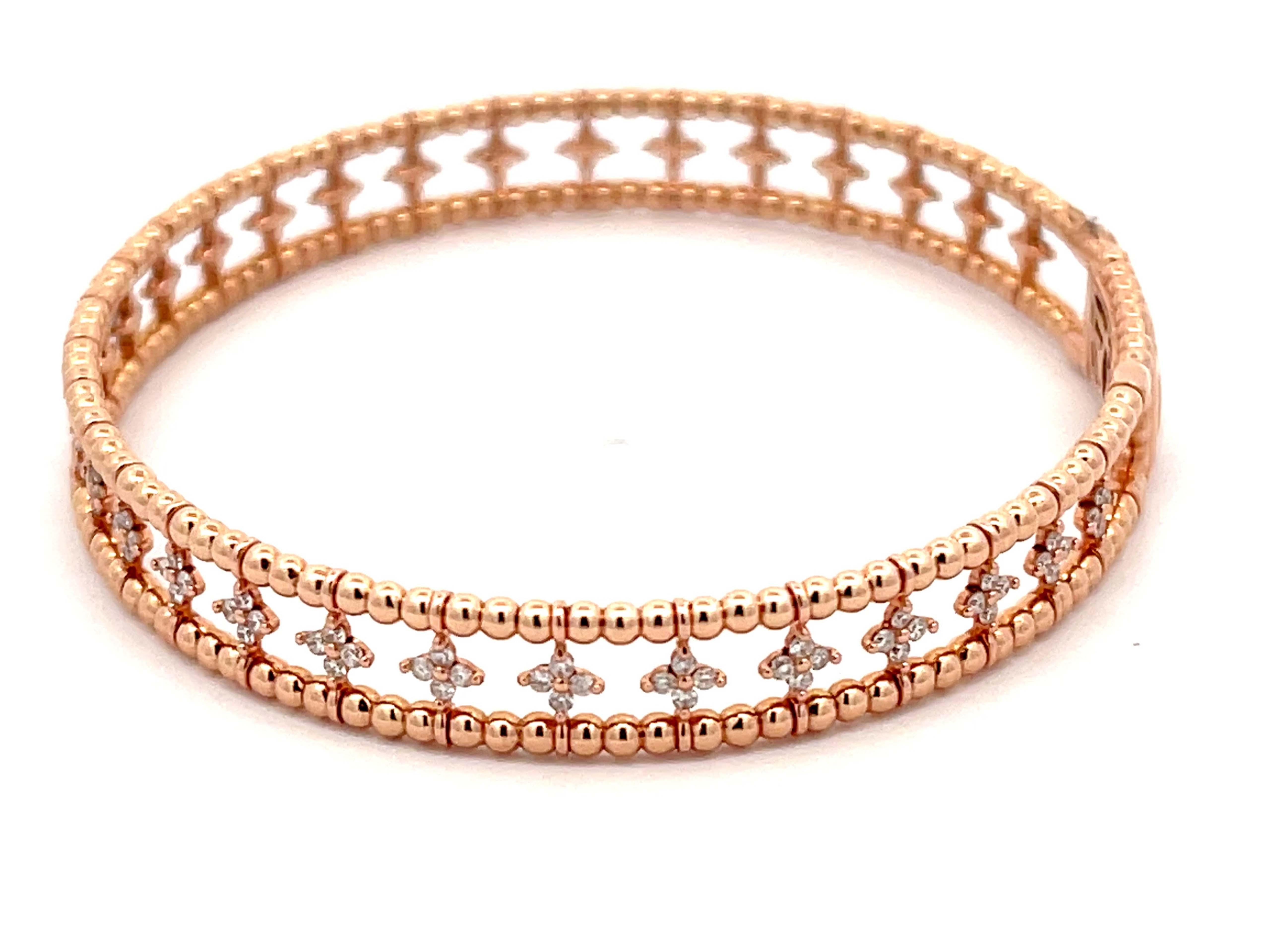 Moderne Bracelet souple à motif de fleurs en or rose 14 carats et diamants en vente