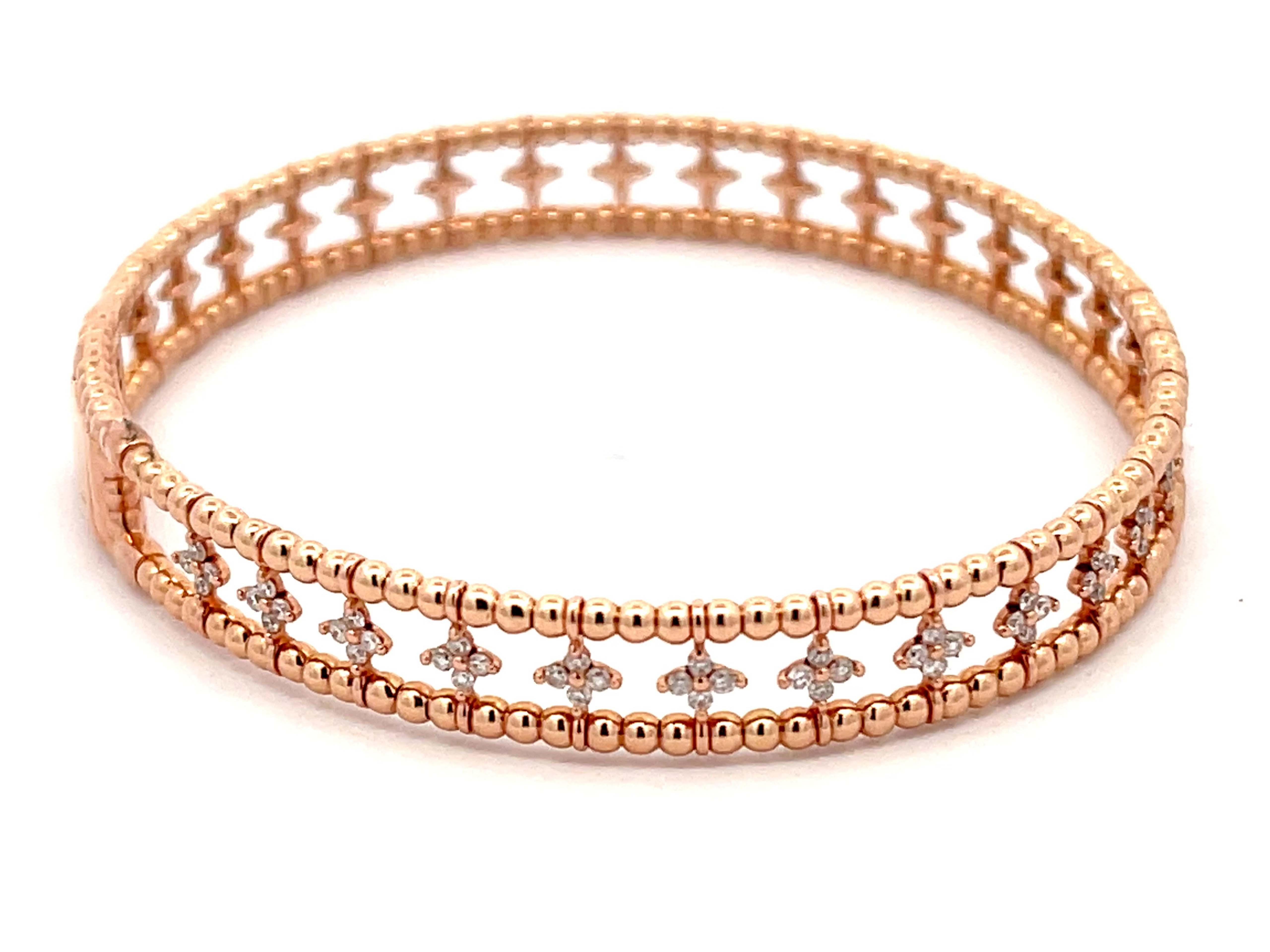 Taille brillant Bracelet souple à motif de fleurs en or rose 14 carats et diamants en vente