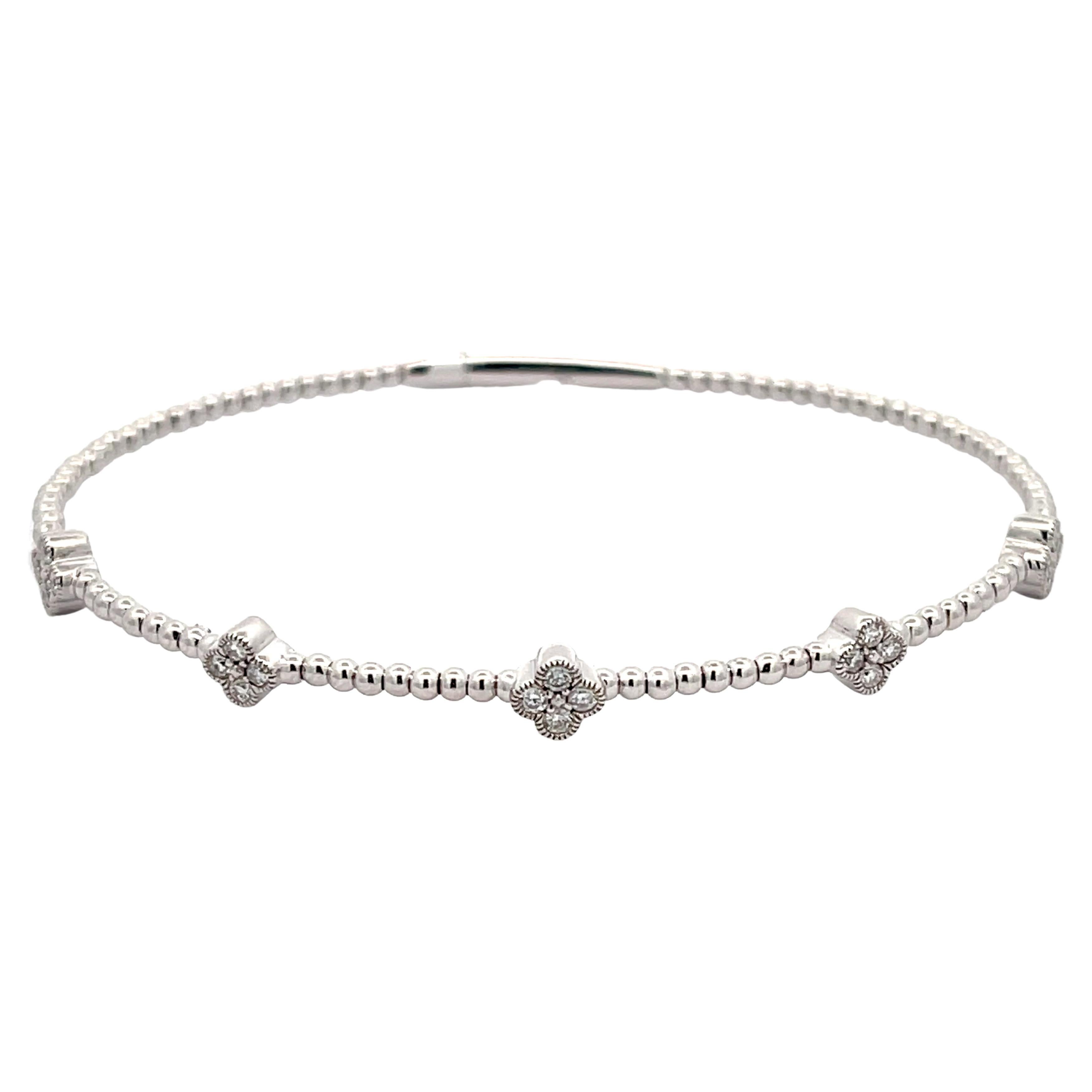 Flexible Diamond Flower Motif Bracelet in 14K White Gold For Sale