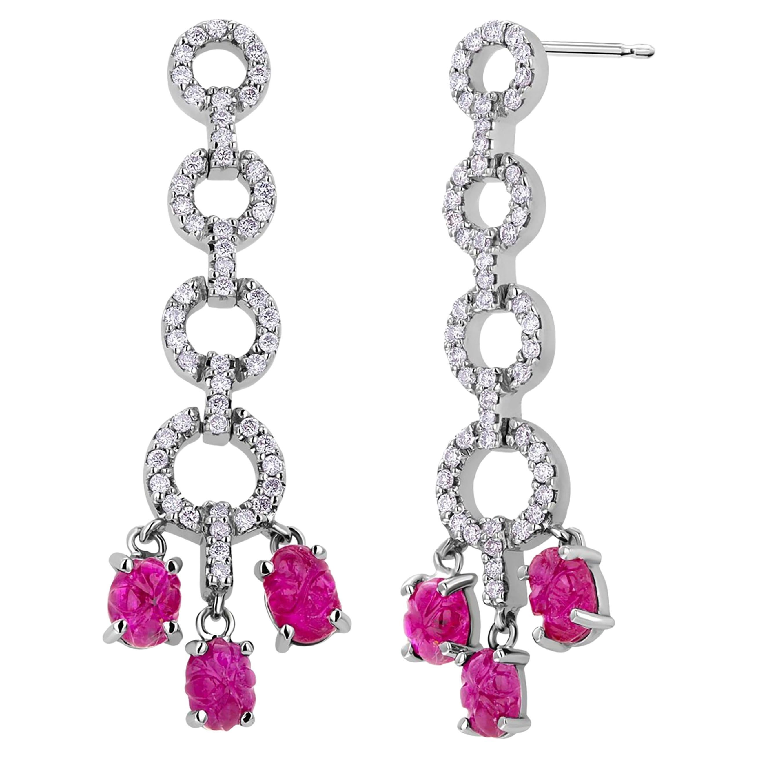 Pendientes de oro blanco con círculos de diamantes de 9,80 quilates de rubí de Birmania certificado sin calor por GIA