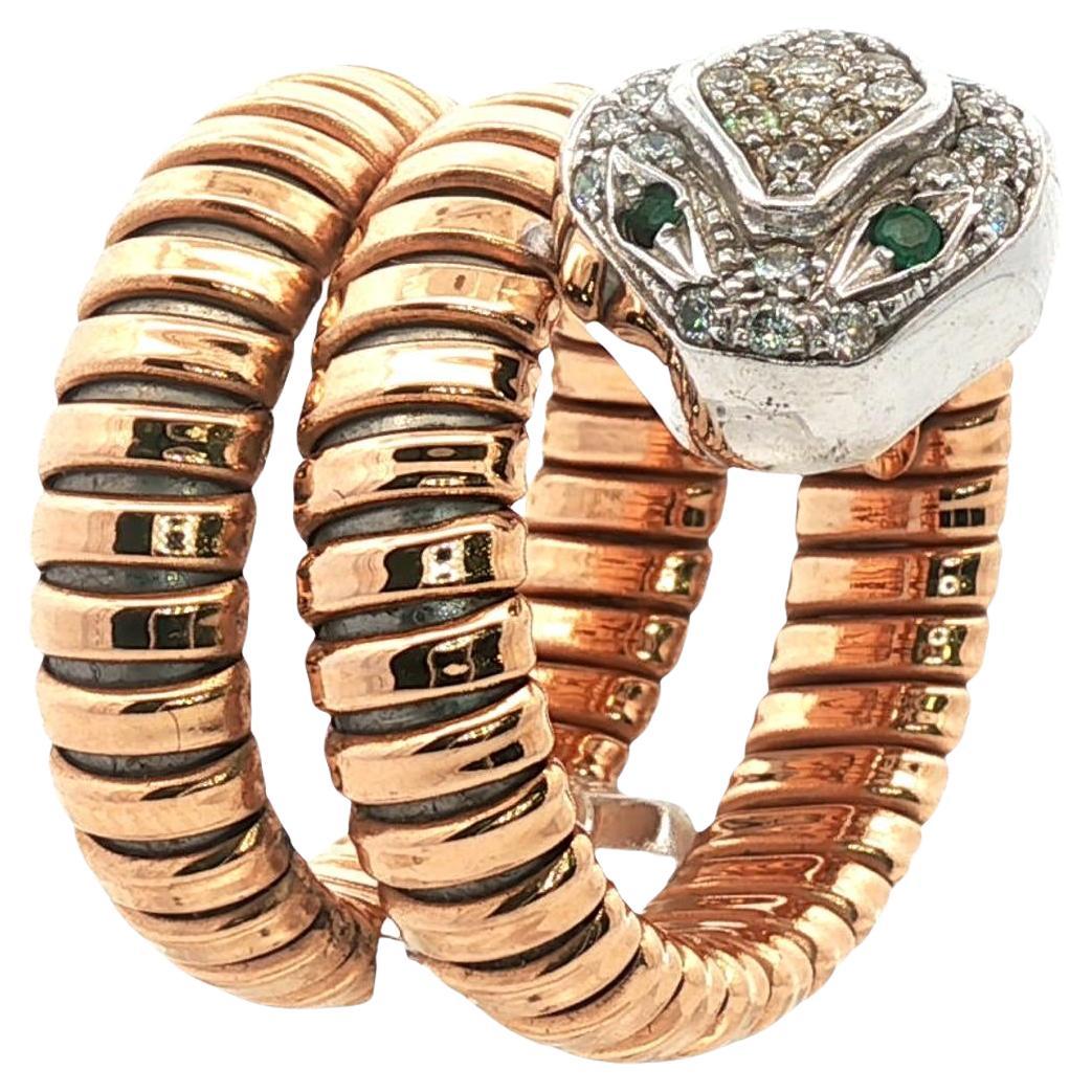 Flexible Diamond Snake 18 Karat Rose & White Gold Vintage Ring Crafted Italy