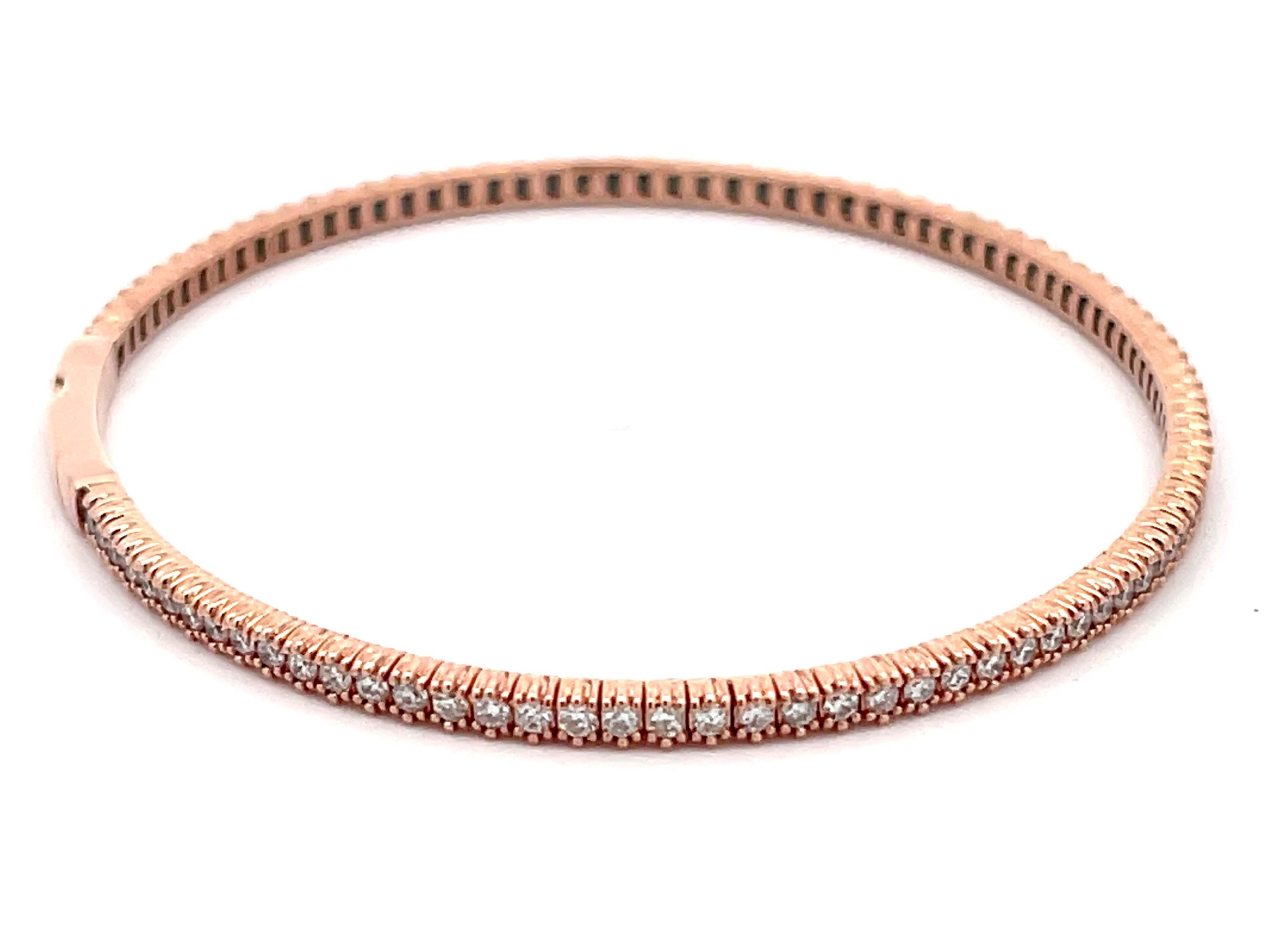 Taille brillant Bracelet tennis flexible en or rose 14 carats et diamants en vente