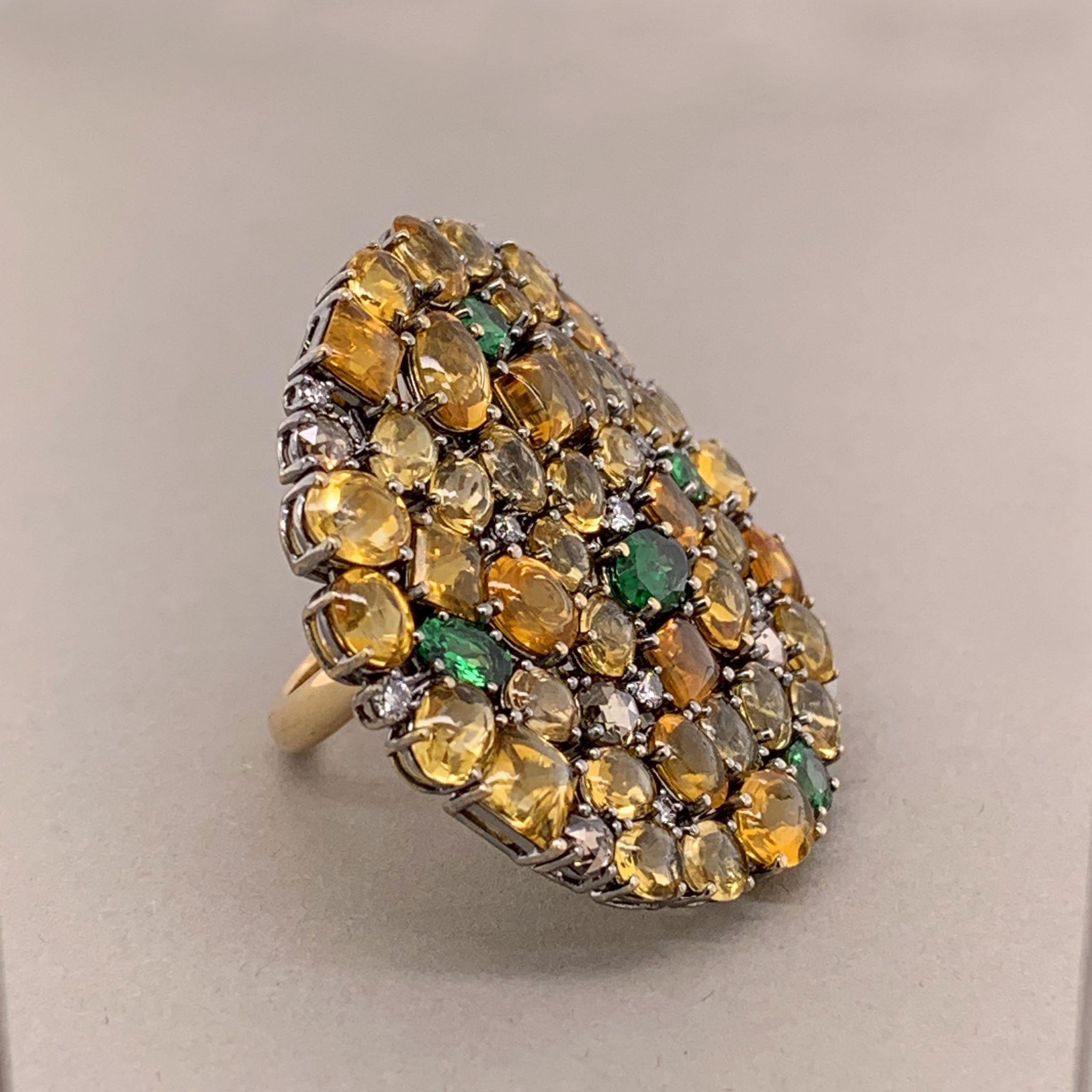 Women's Flexible Diamond Tsavorite Sapphire Gold Cocktail Ring For Sale