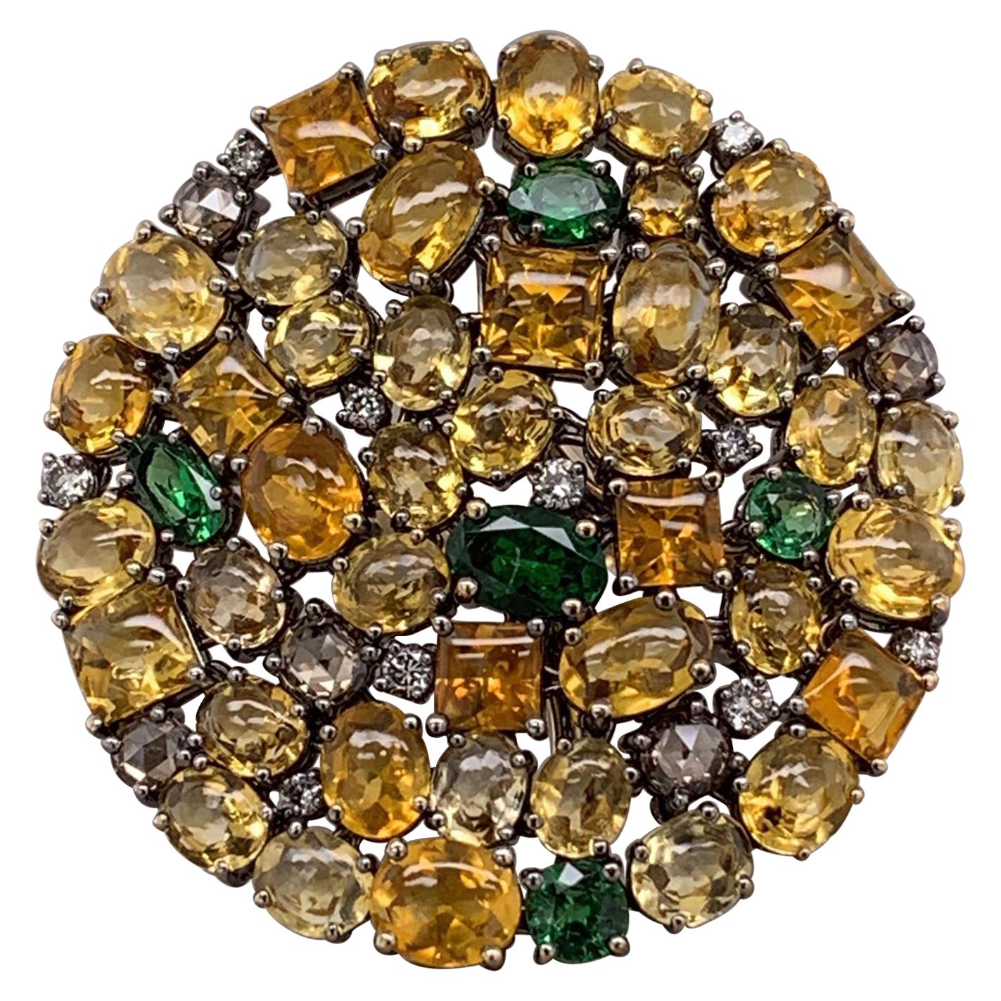 Bague cocktail flexible en or avec diamants, tsavorites et saphirs