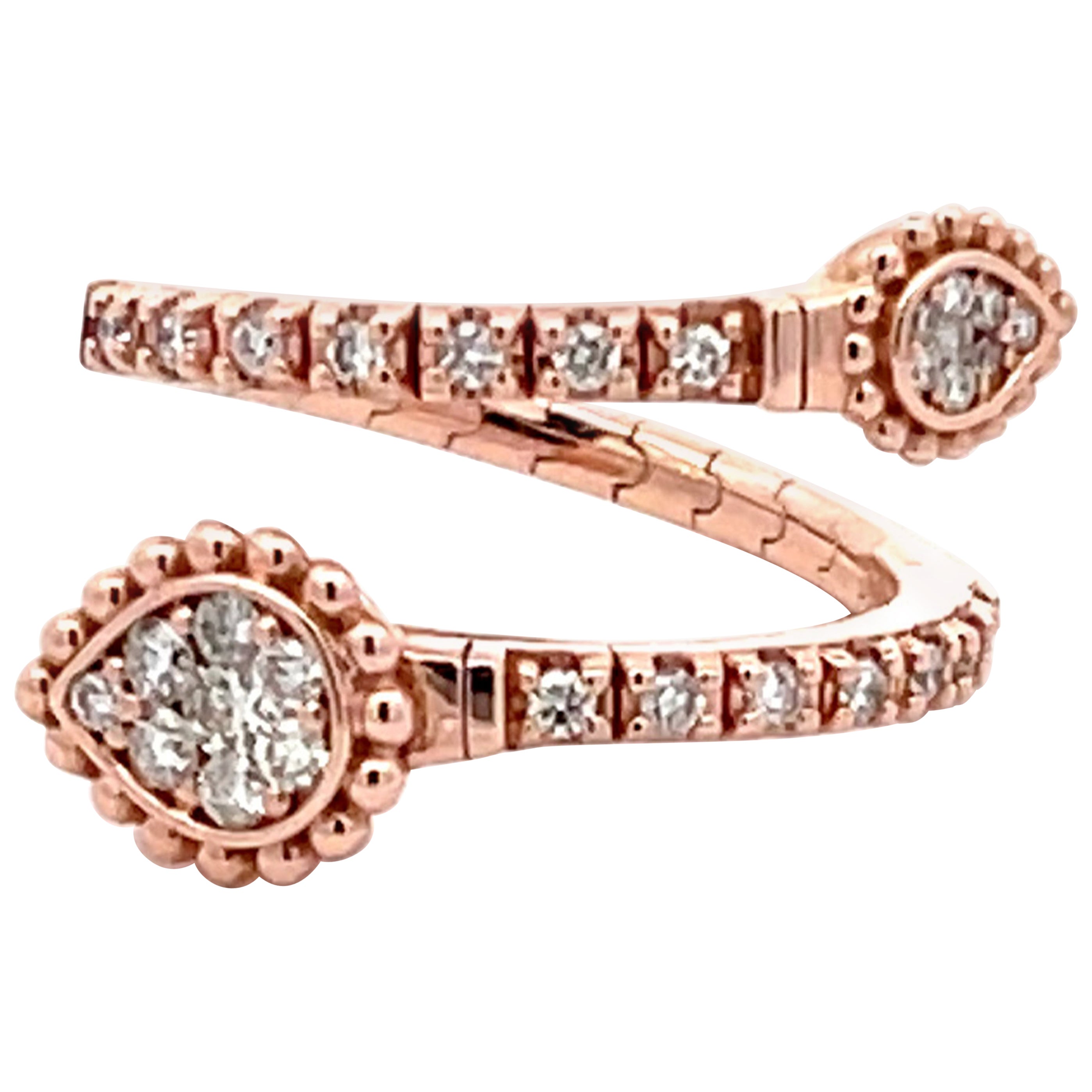 Anello flessibile con diamanti in oro rosa 14 carati