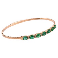 Flexible Emerald Diamond Tennis-Style Bangle Bracelet in 14K Yellow Gold