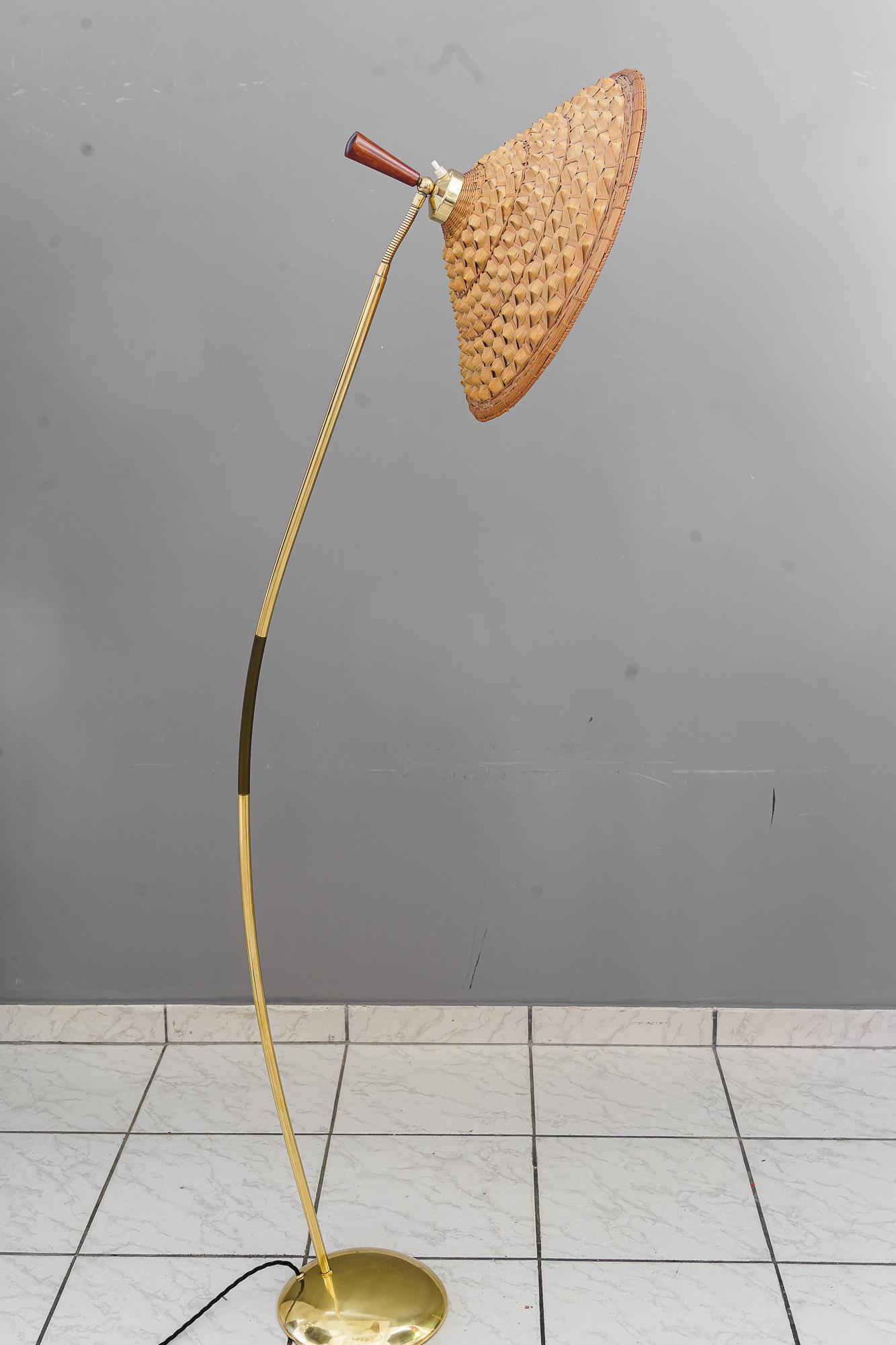 Brass Flexible Floor Lamp by Rupert Nikoll with Original Condition Shade Around 1950s For Sale