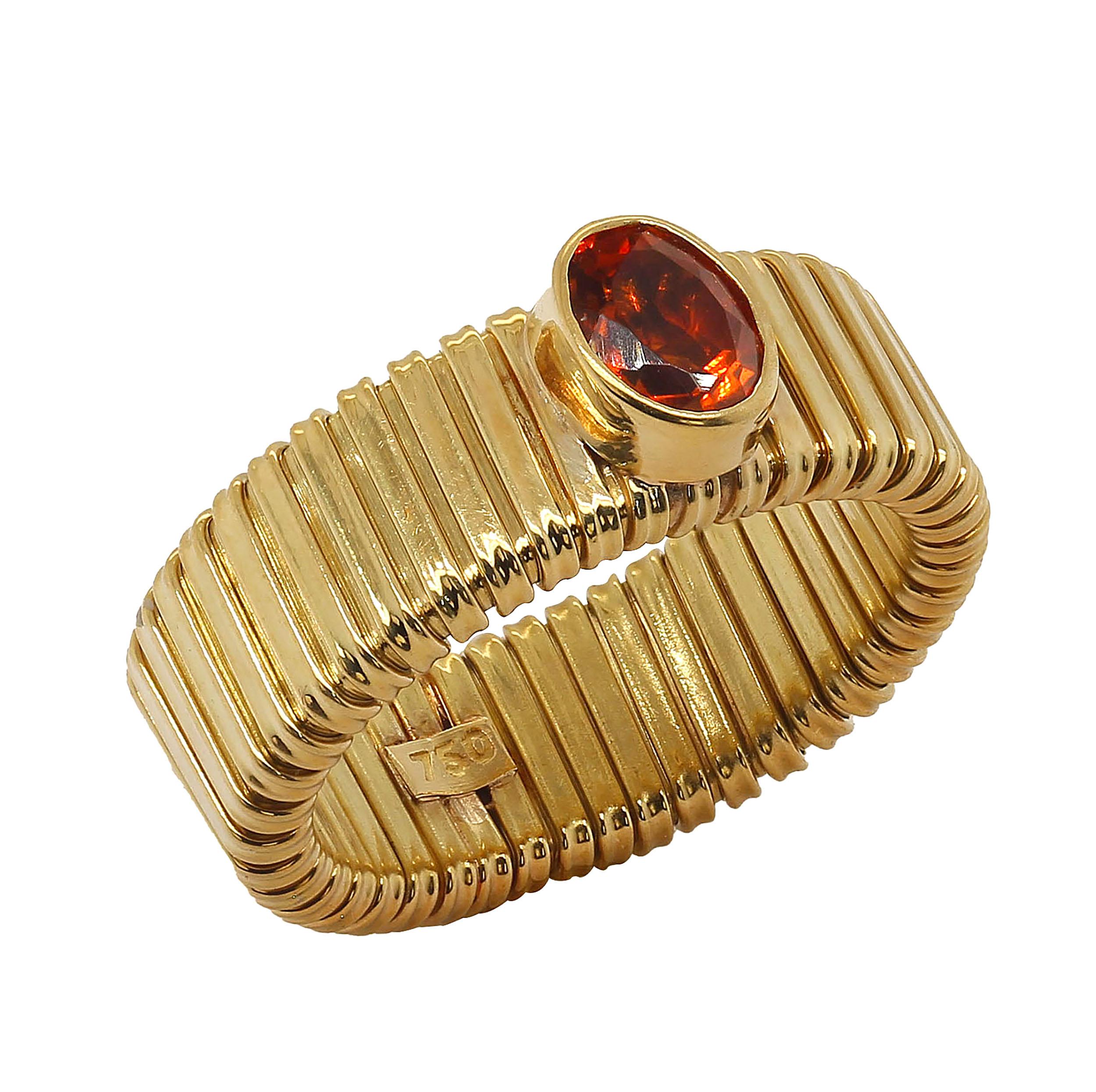 AJD Flexible Handmade Brazilian Citrine 18kt Gold Ring In New Condition In Raleigh, NC
