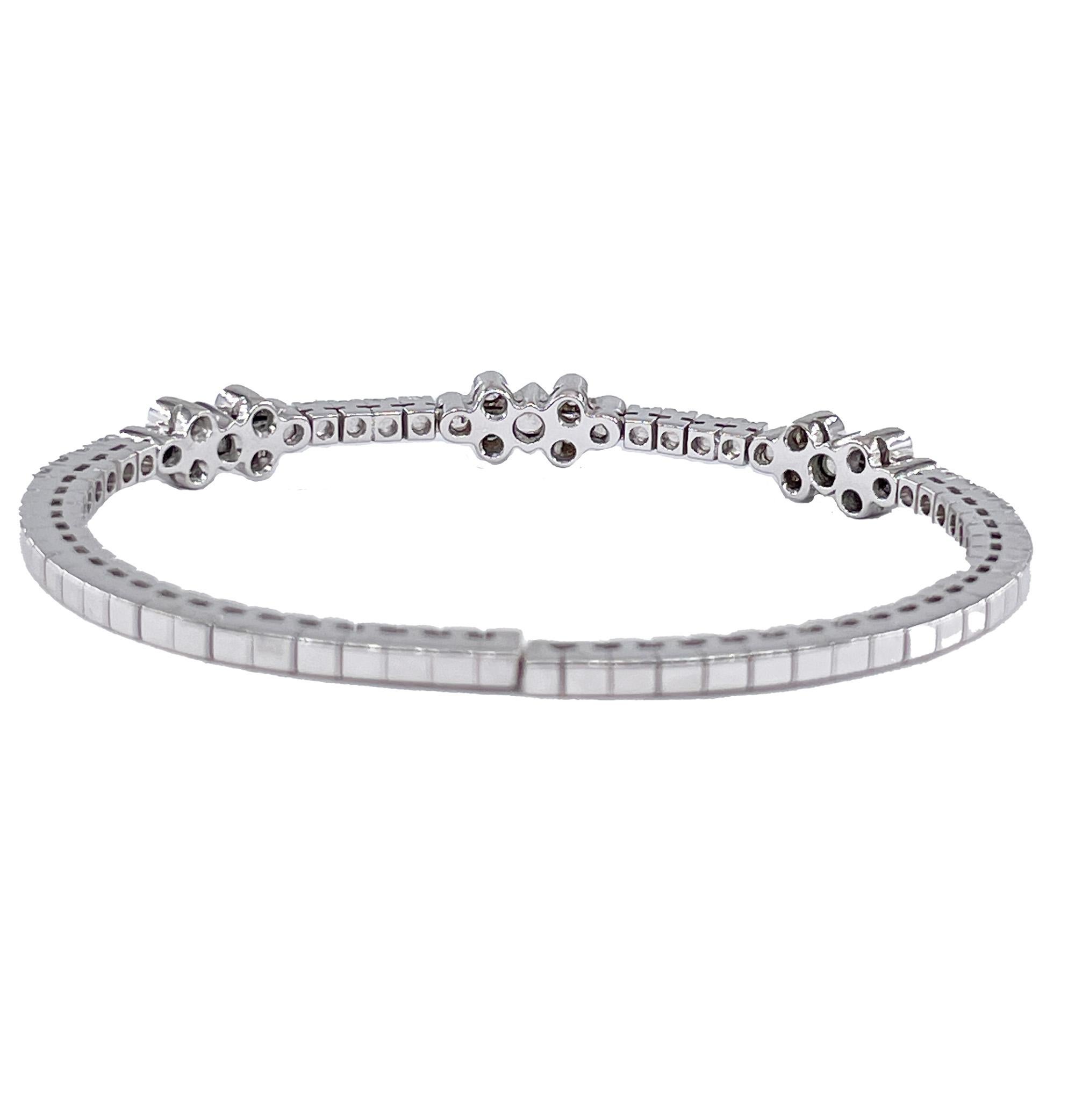 Women's Flexible Italian 2.10ctw Diamond 18K White Gold Cuff Bangle Bracelet For Sale