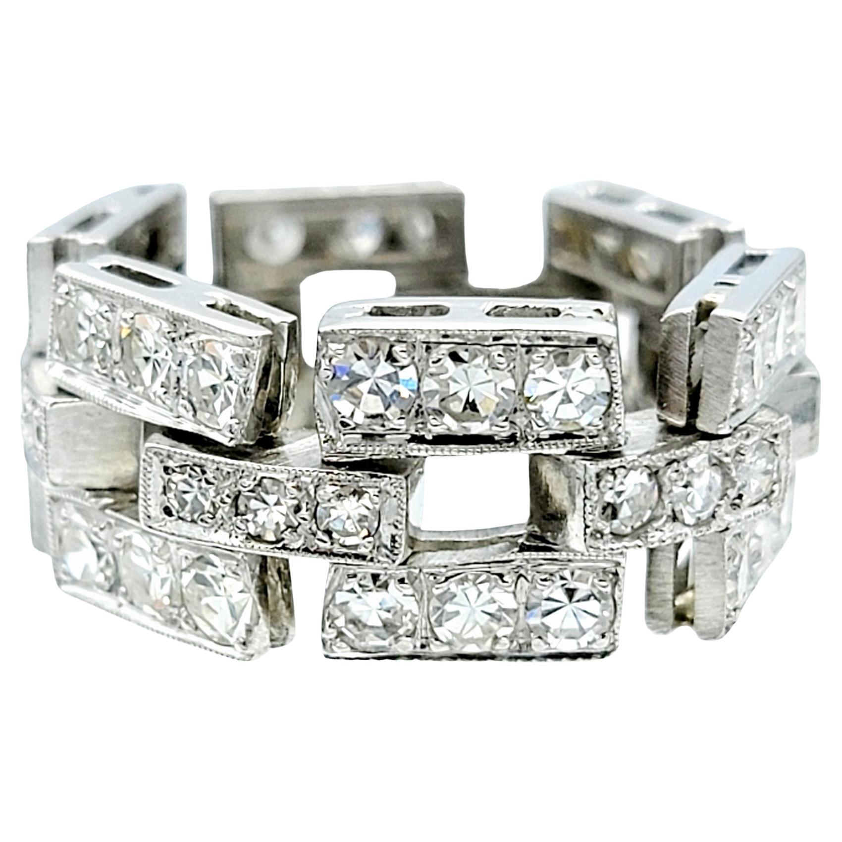 Flexible Link 1.60 Carat Pave Diamond Band Ring in Platinum with Milgrain Detail For Sale