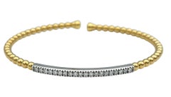 Flexible Narrow Bubble Style Cuff Bracelet With Diamonds in 18 Karat Yellow Gold