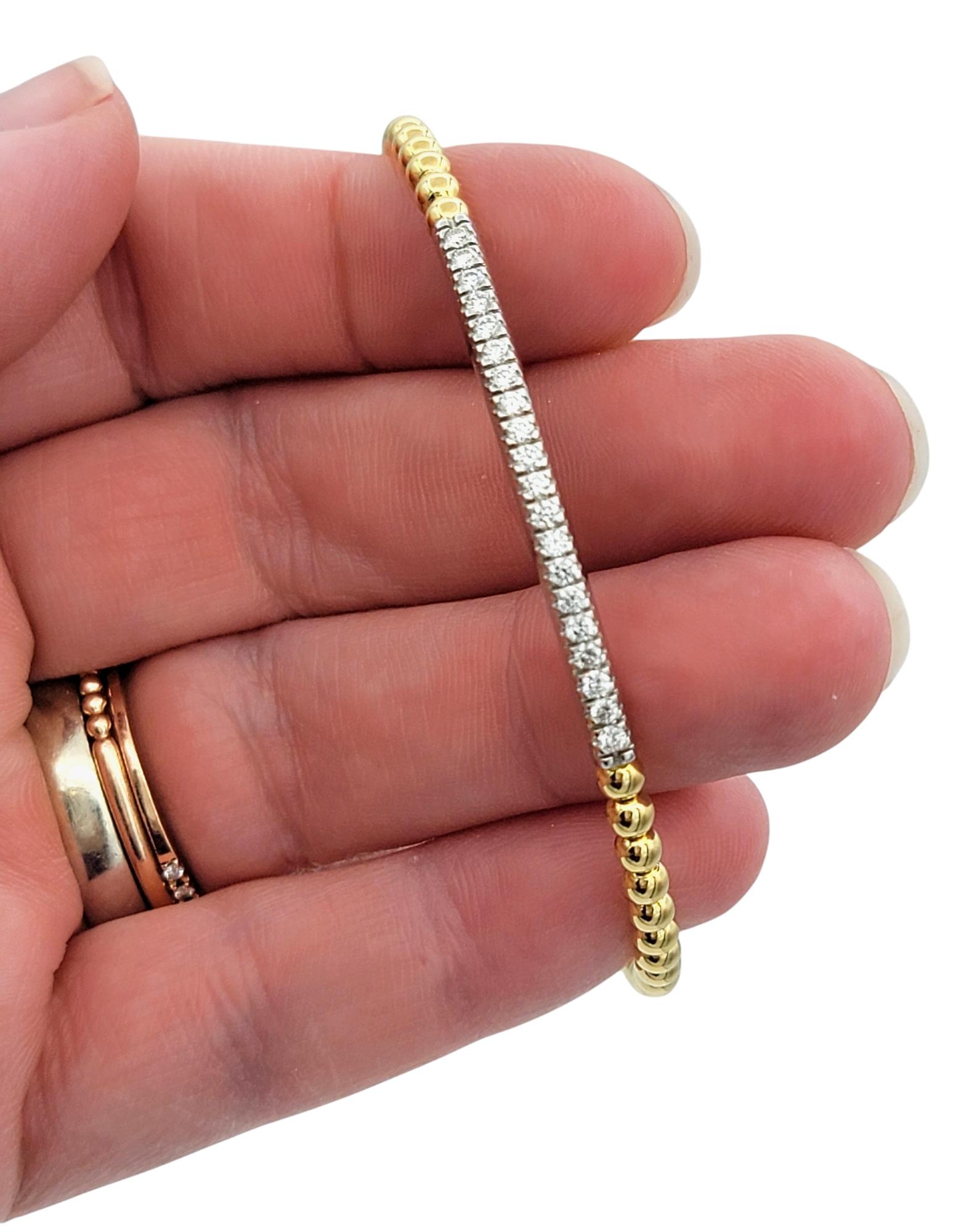 Flexible Narrow Bubble Style Cuff Bracelet With Diamonds in 18 Karat Yellow Gold en vente 2
