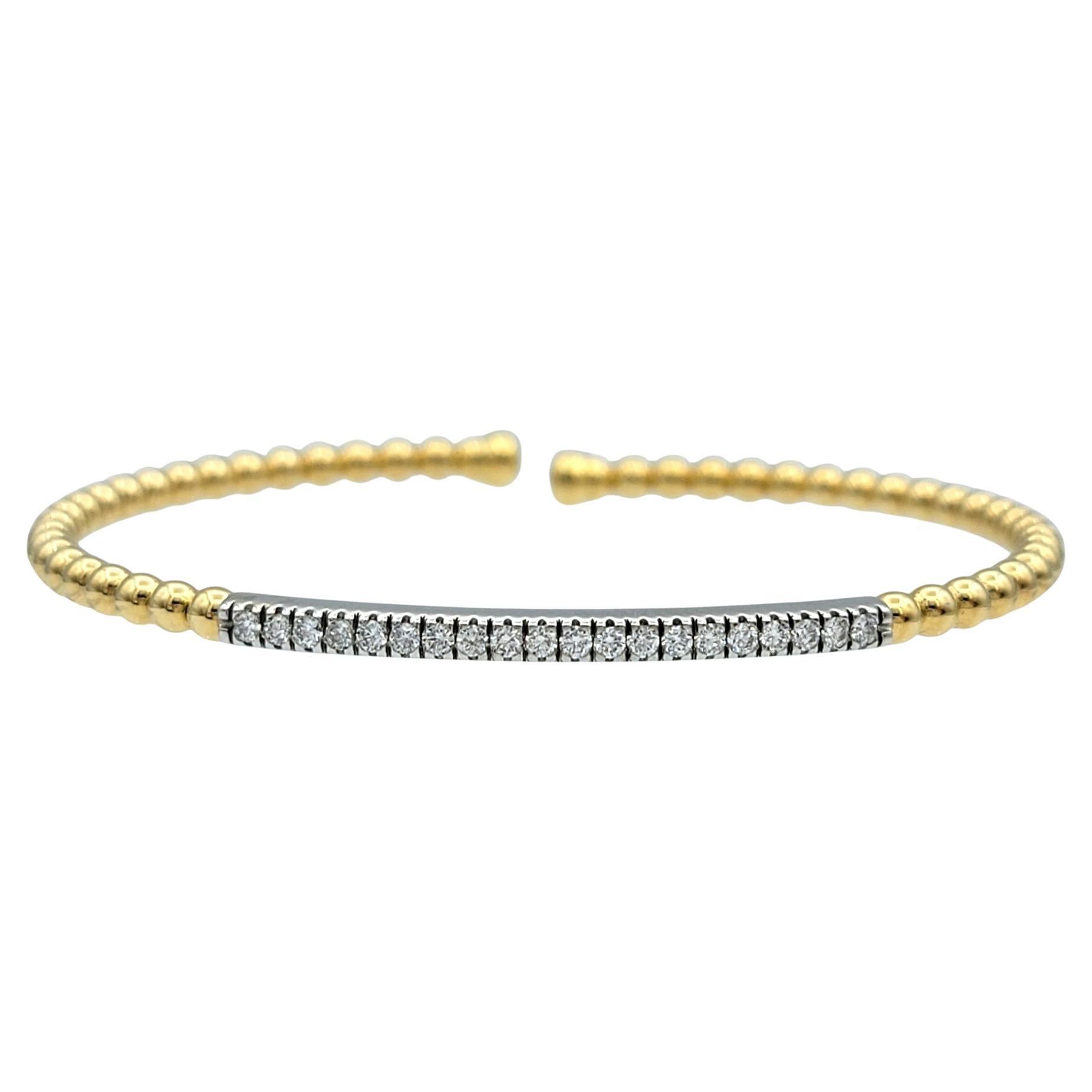 Flexible Narrow Bubble Style Cuff Bracelet With Diamonds in 18 Karat Yellow Gold