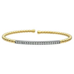 Flexible Narrow Bubble Style Cuff Bracelet With Diamonds in 18 Karat Yellow Gold