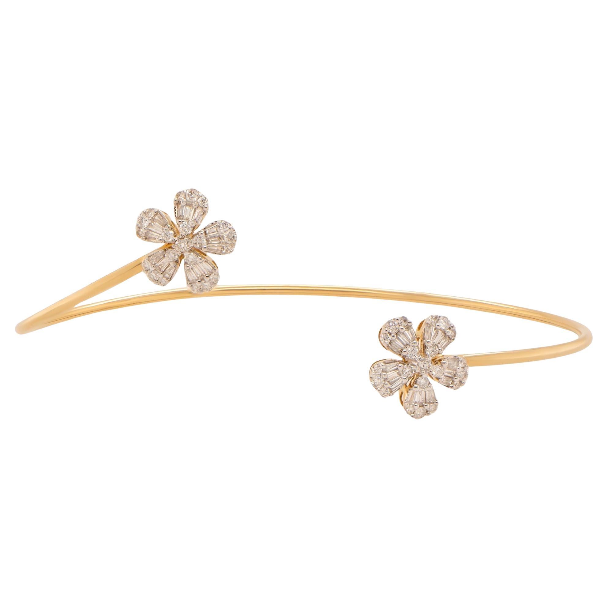 Flexible Open Cuff Diamond Flower Bracelet
