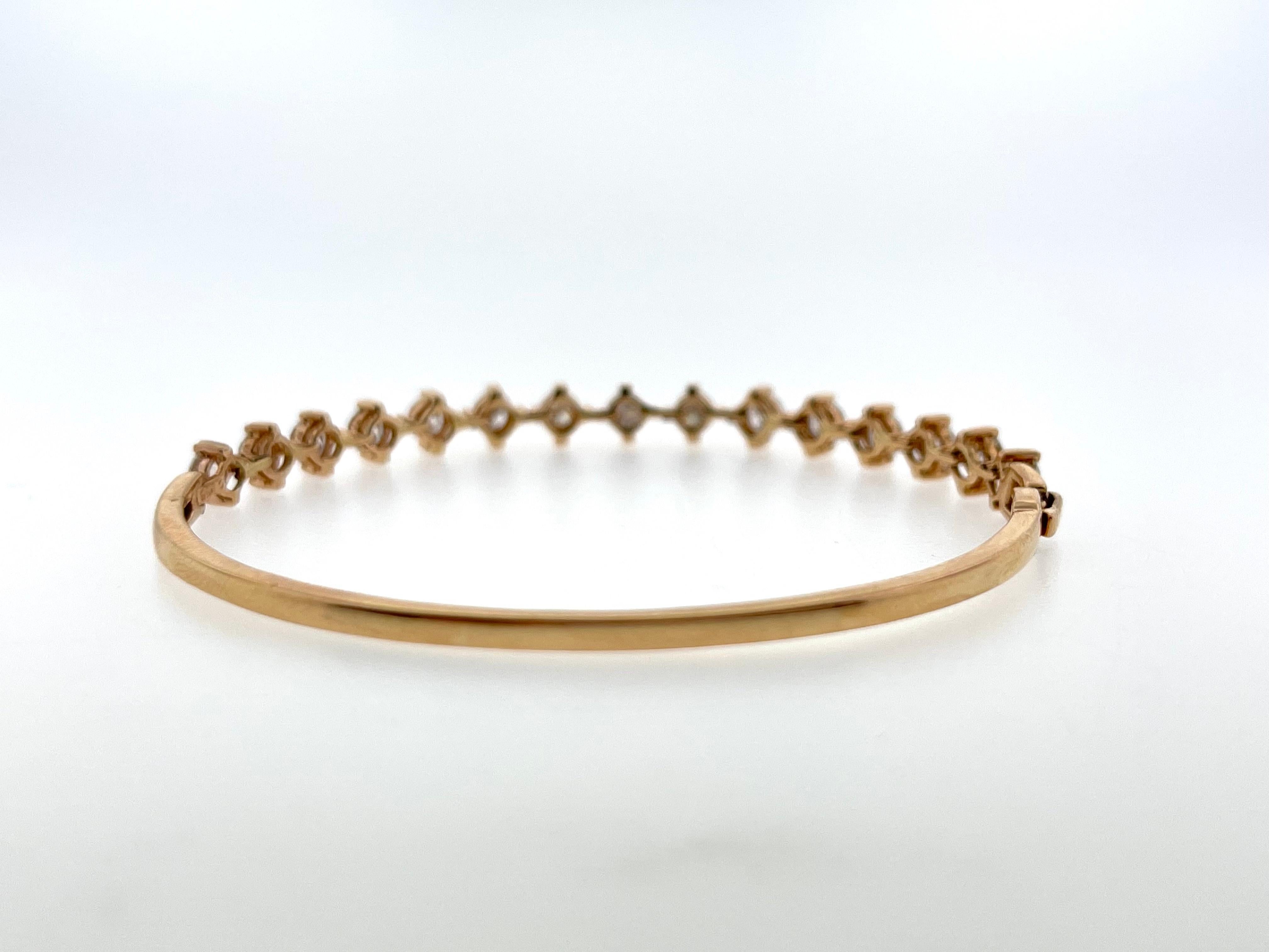 Make any outfit come together with this flexible rose gold tennis bracelet set in 18K! 

This bracelet holds 15 bright round diamonds G-VS in quality weighing 2.06ctw set in a 4 prong setting and it is 7