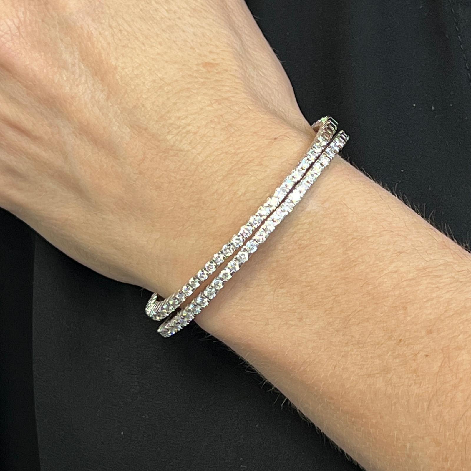 Modern Flexible Round Brilliant Diamond Cuff White Gold Bracelets Set of 2