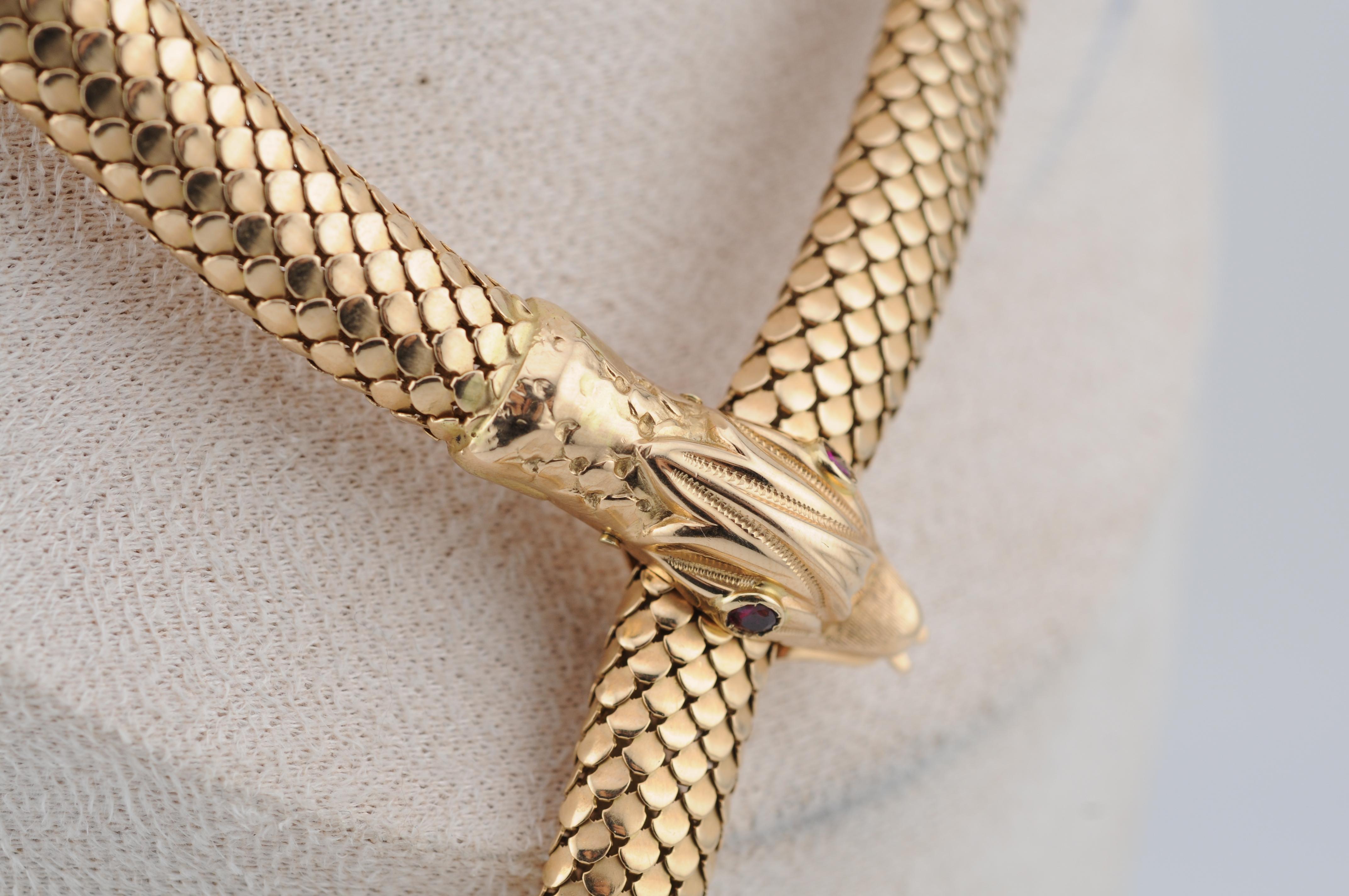 da uomo o donna Collana/Bracciale di serpenti flessibili  55 cm, 66 g, Occhi di rubino in vendita